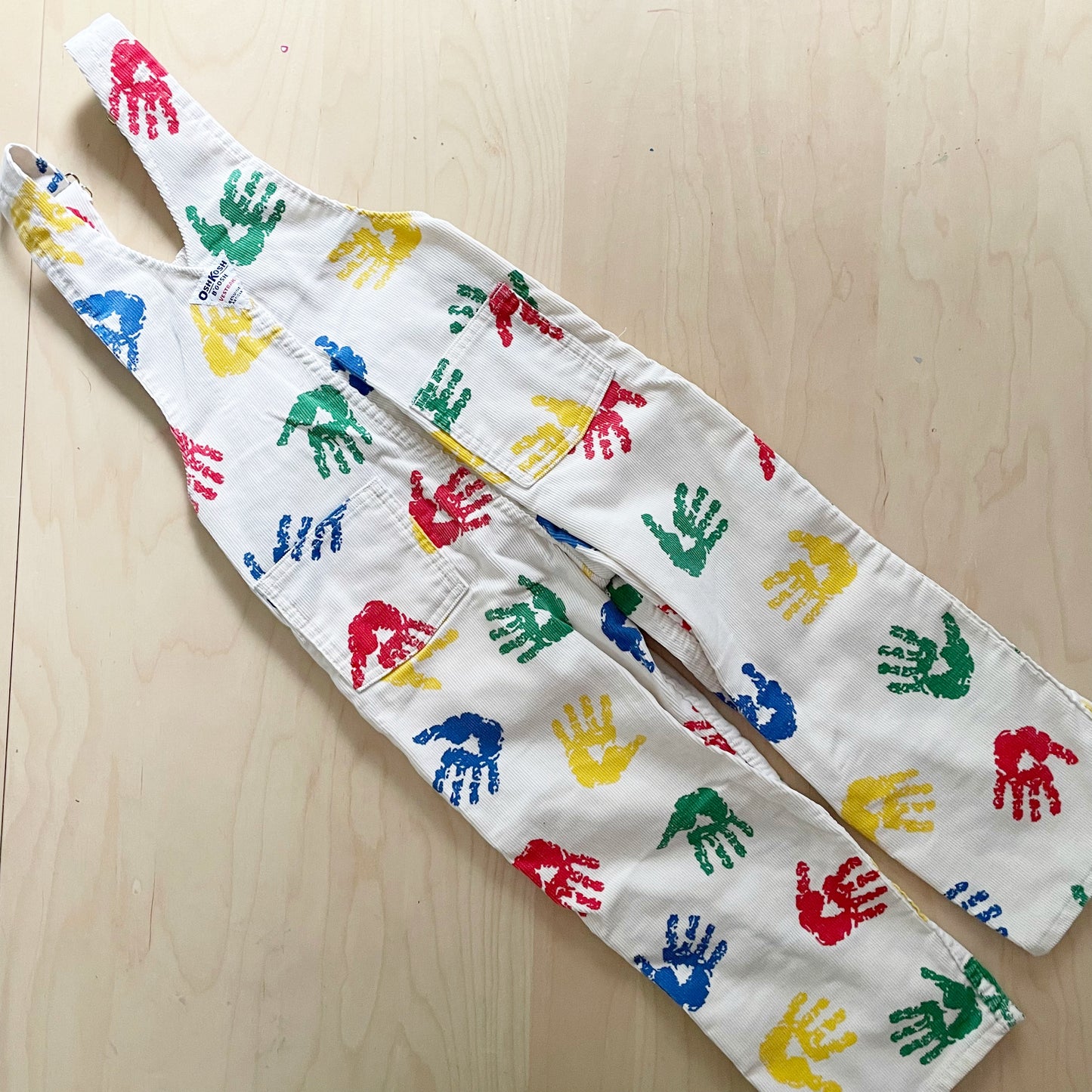 Vintage OshKosh Cord Handprint Overalls
