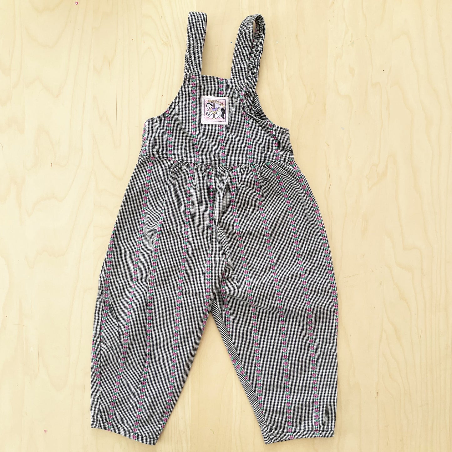 OshKosh Floral Houndstooth Carousel Overalls - Yellow Clover Vintage Kids Clothes