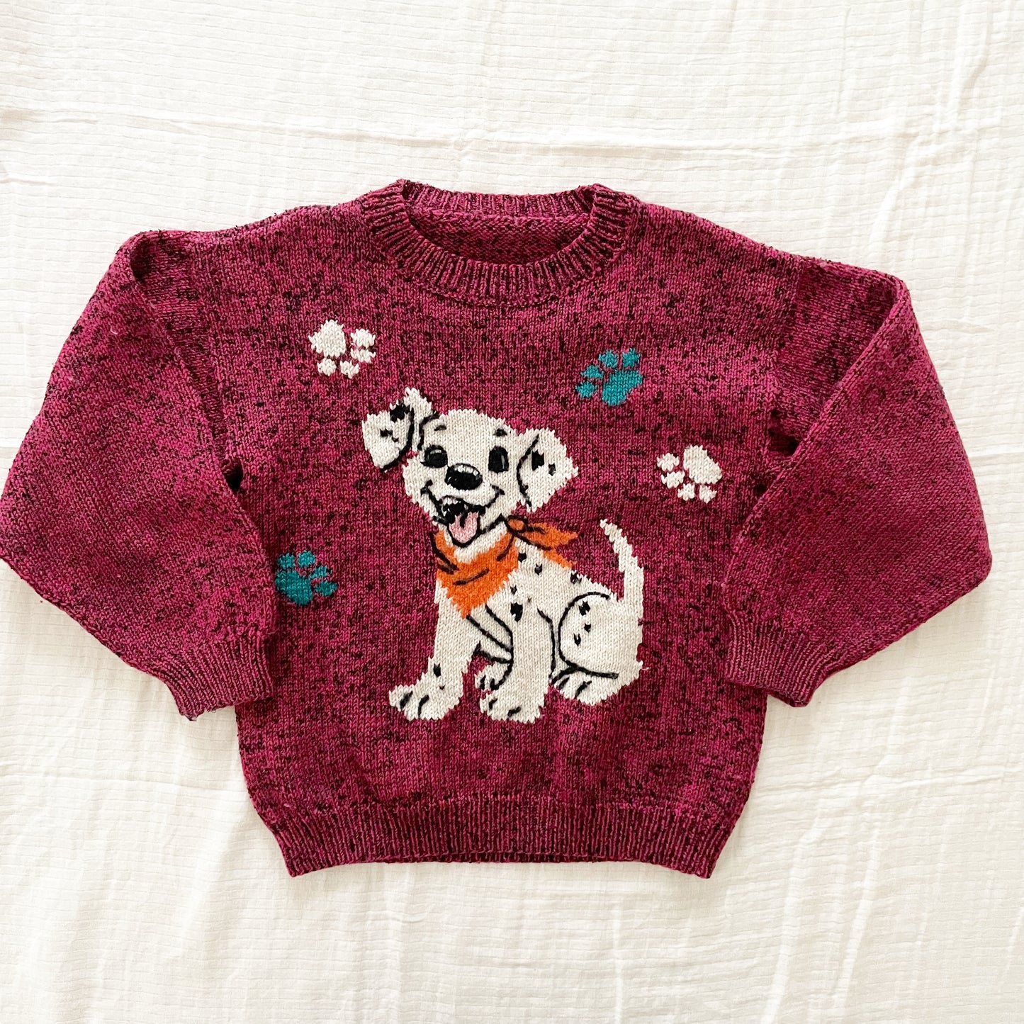 Handknit Maroon 101 Dalmatians Sweater
