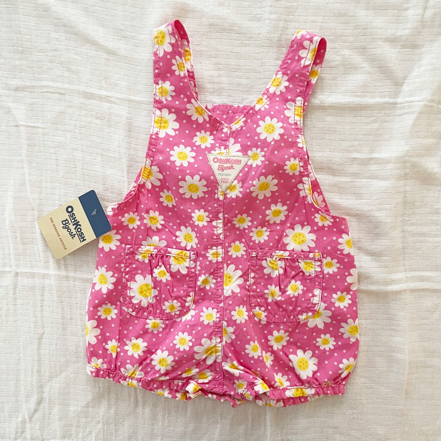 OshKosh Pink Daisy Print Romper - Yellow Clover Vintage Kids Clothes