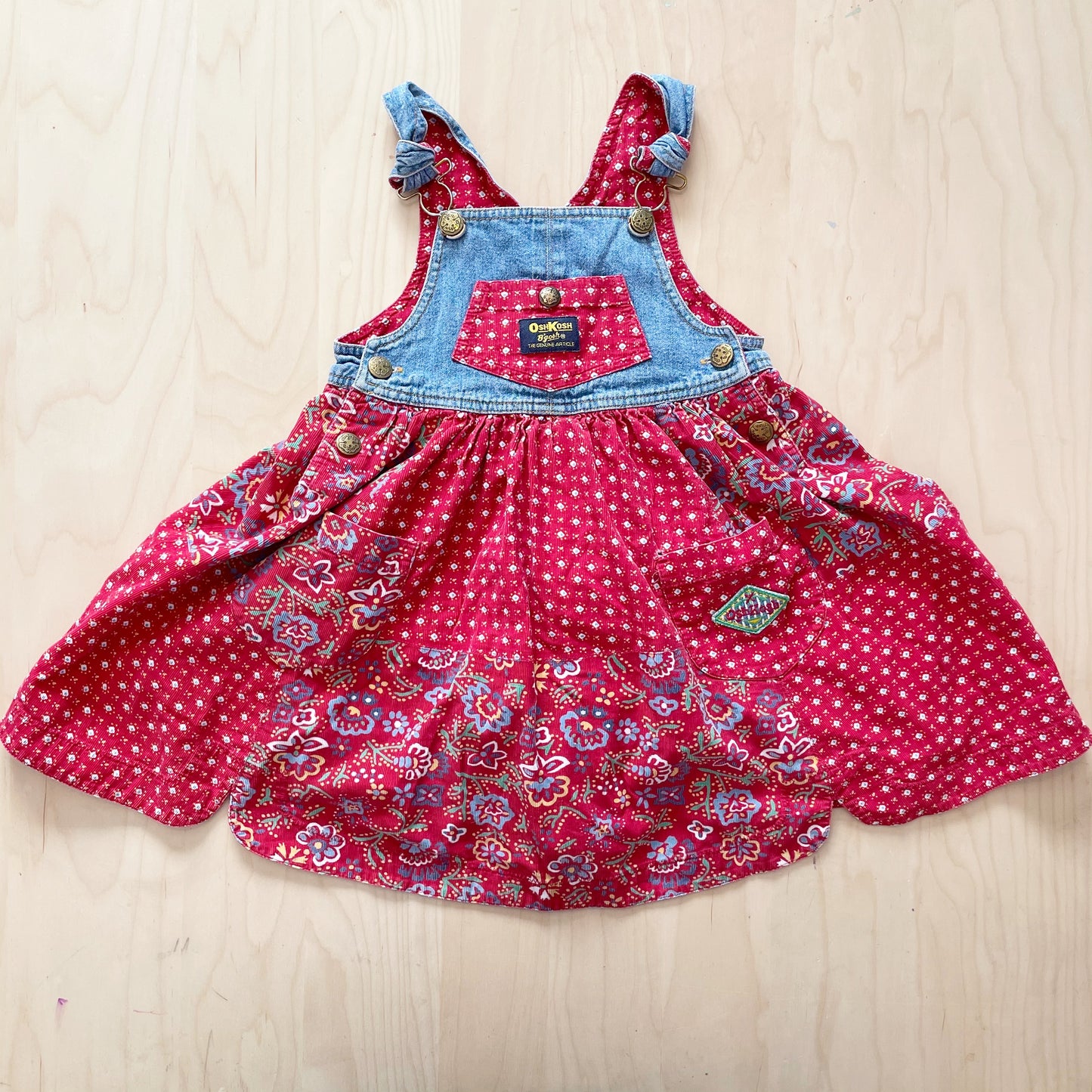OshKosh Red Patterned Cord Skirtall - Yellow Clover Vintage Kids Clothes