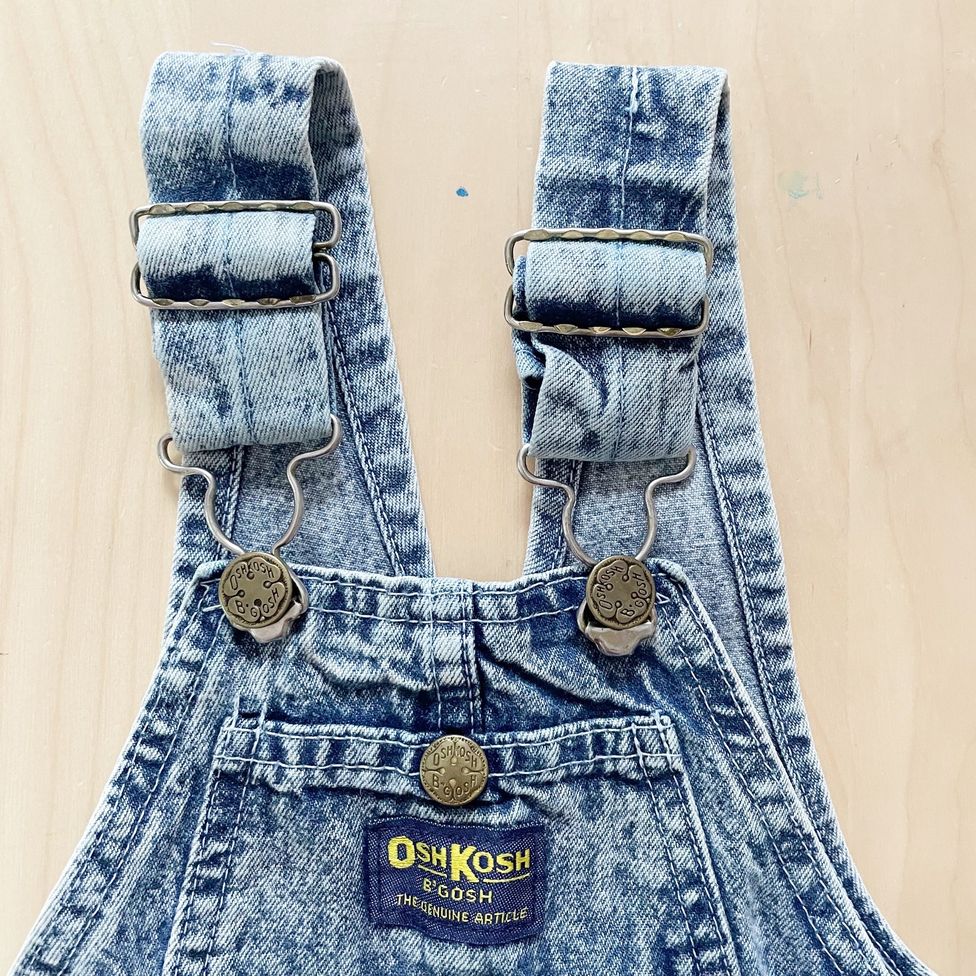 Vintage OshKosh Acid Wash Button Pocket Overalls - Yellow Clover Vintage Kids Clothes