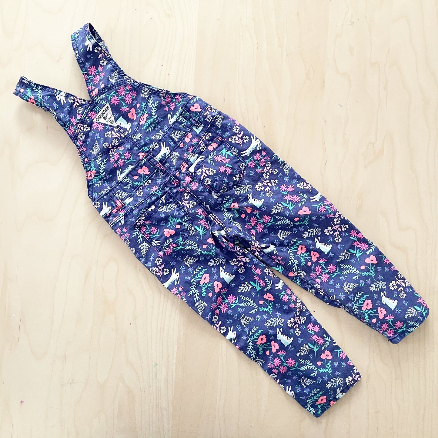 OshKosh Floral Bunny Overalls - Yellow Clover Vintage Kids Clothes