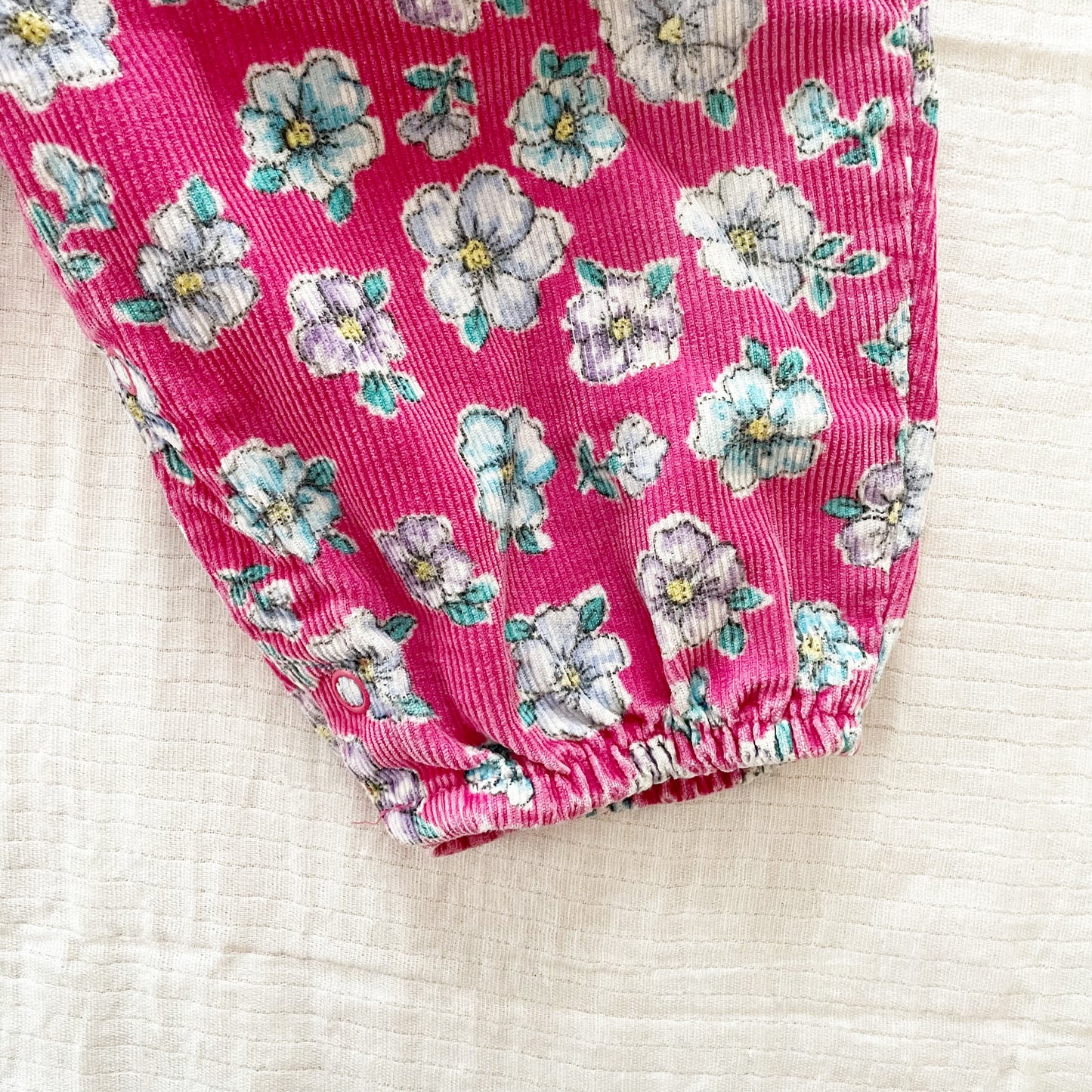 OshKosh Bright Pink Floral Cord Bubble Overalls - Yellow Clover Vintage Kids Clothes