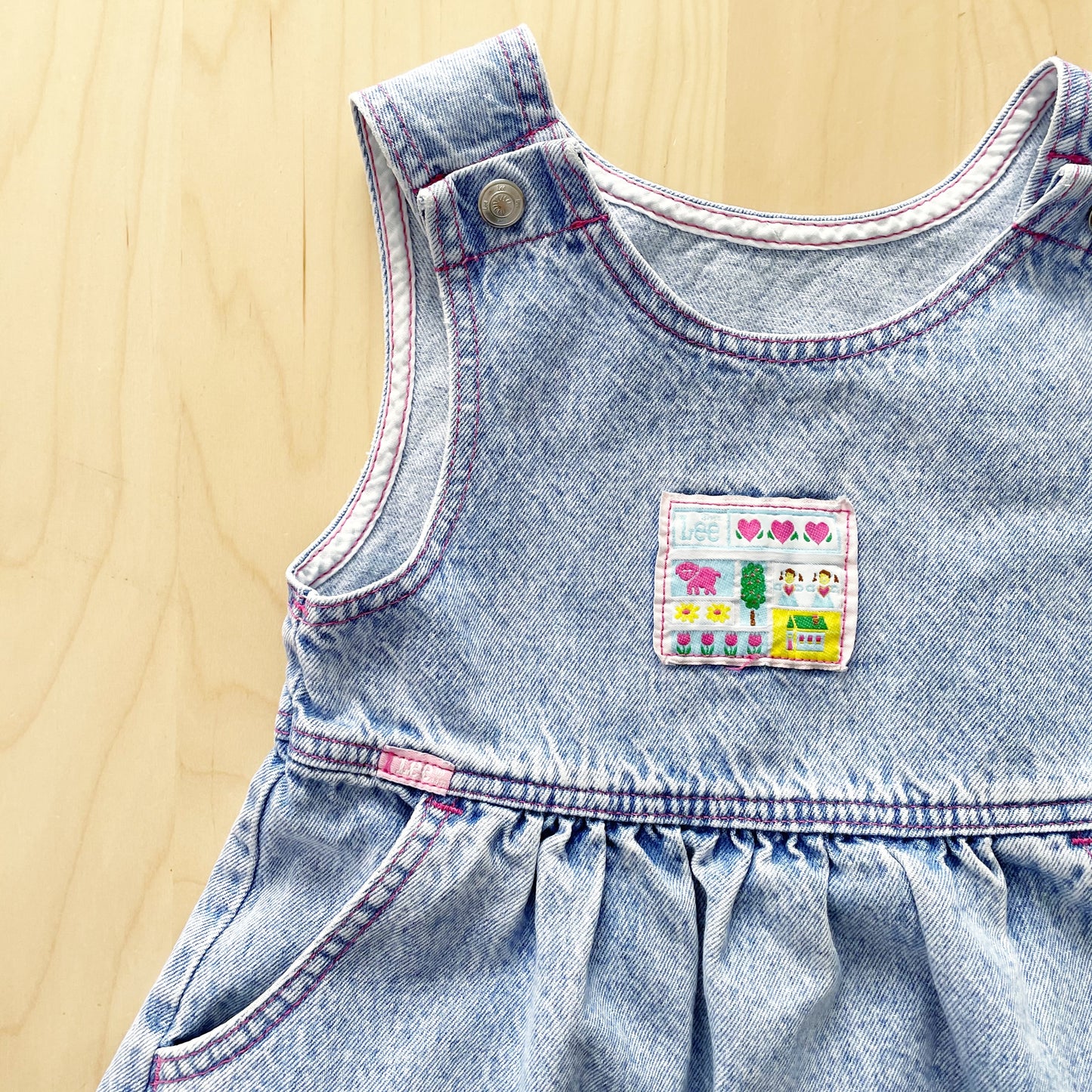 Lee Light Acid Wash Patch Jumper Dress - Yellow Clover Vintage Kids Clothes