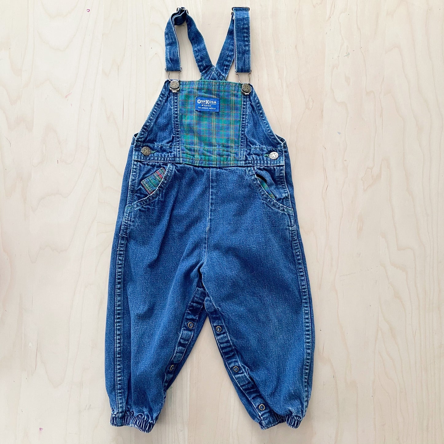 OshKosh Denim Plaid Jogger Overalls - Yellow Clover Vintage Kids Clothes