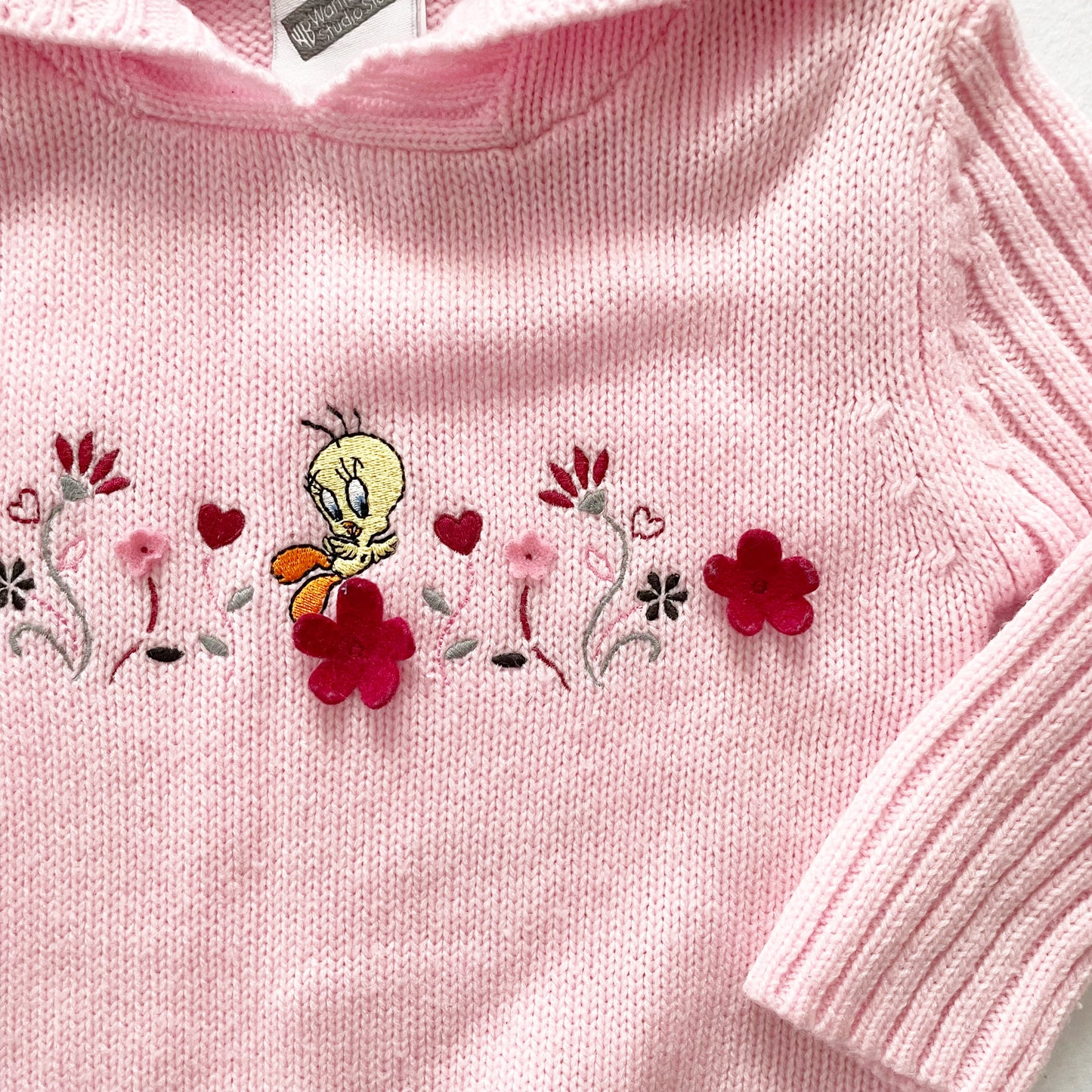 Warner Bros Tweety Flower Hooded Sweater - Yellow Clover Vintage Kids Clothes
