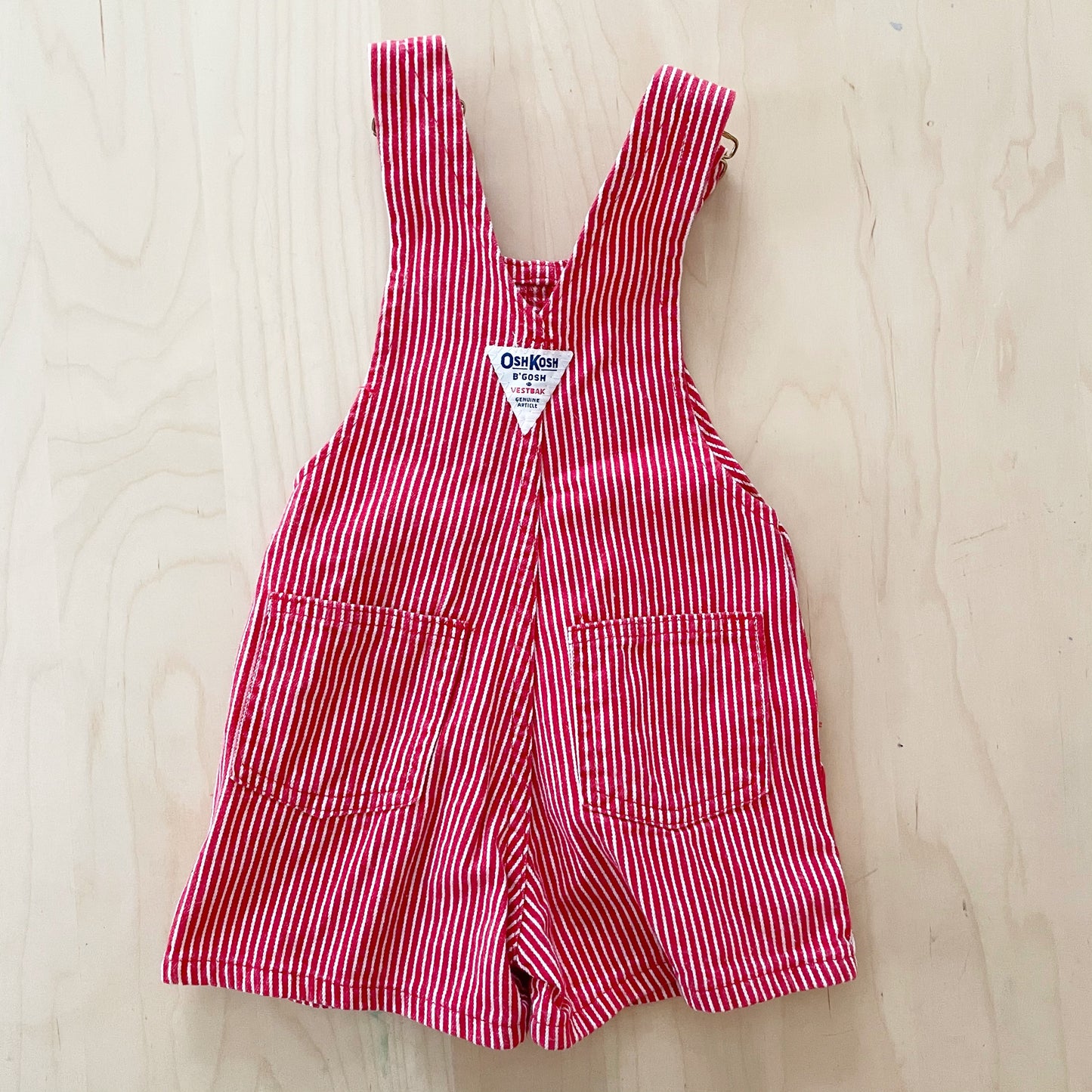 OshKosh Red Hickory Stripe Shortalls - Yellow Clover Vintage Kids Clothes