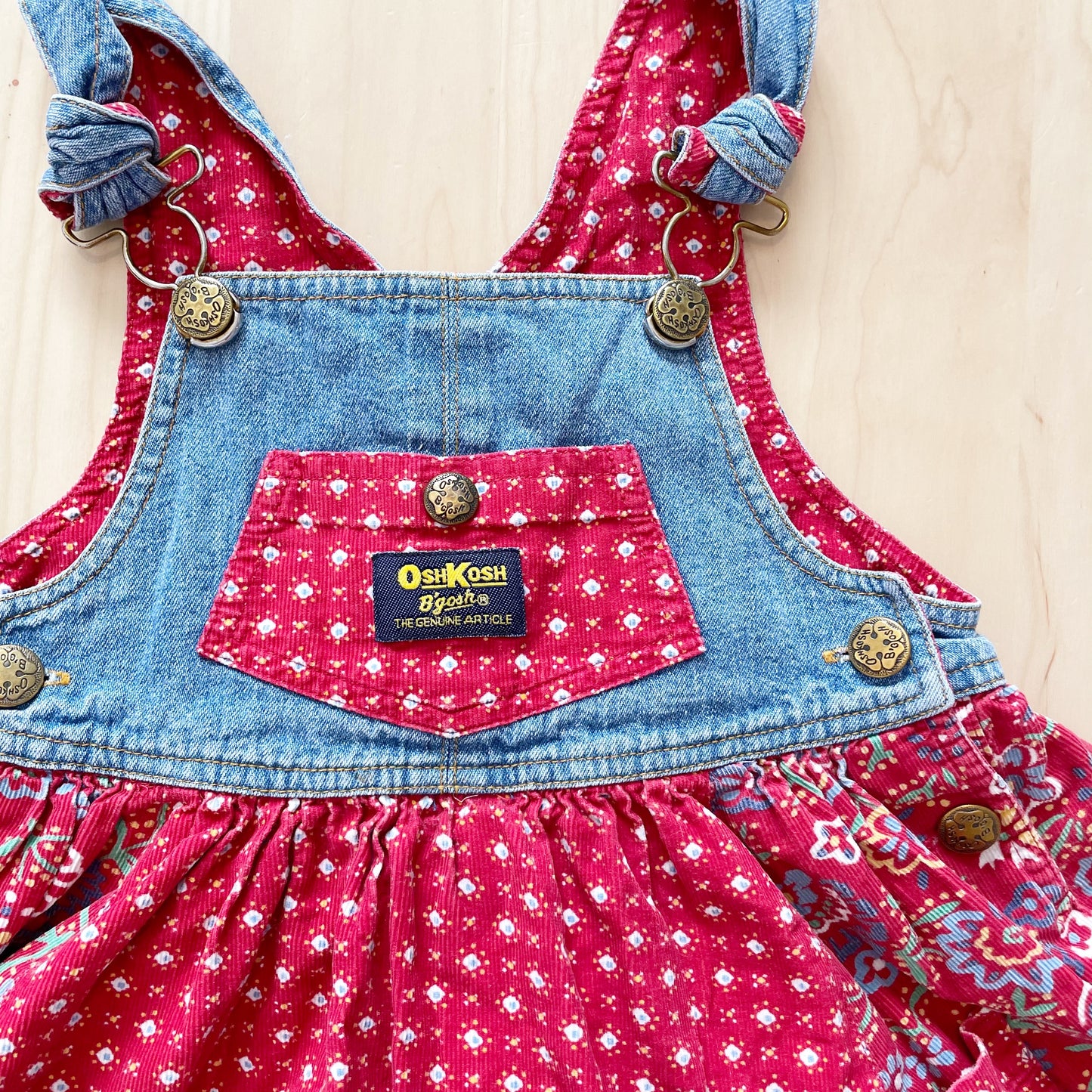 OshKosh Red Patterned Cord Skirtall - Yellow Clover Vintage Kids Clothes