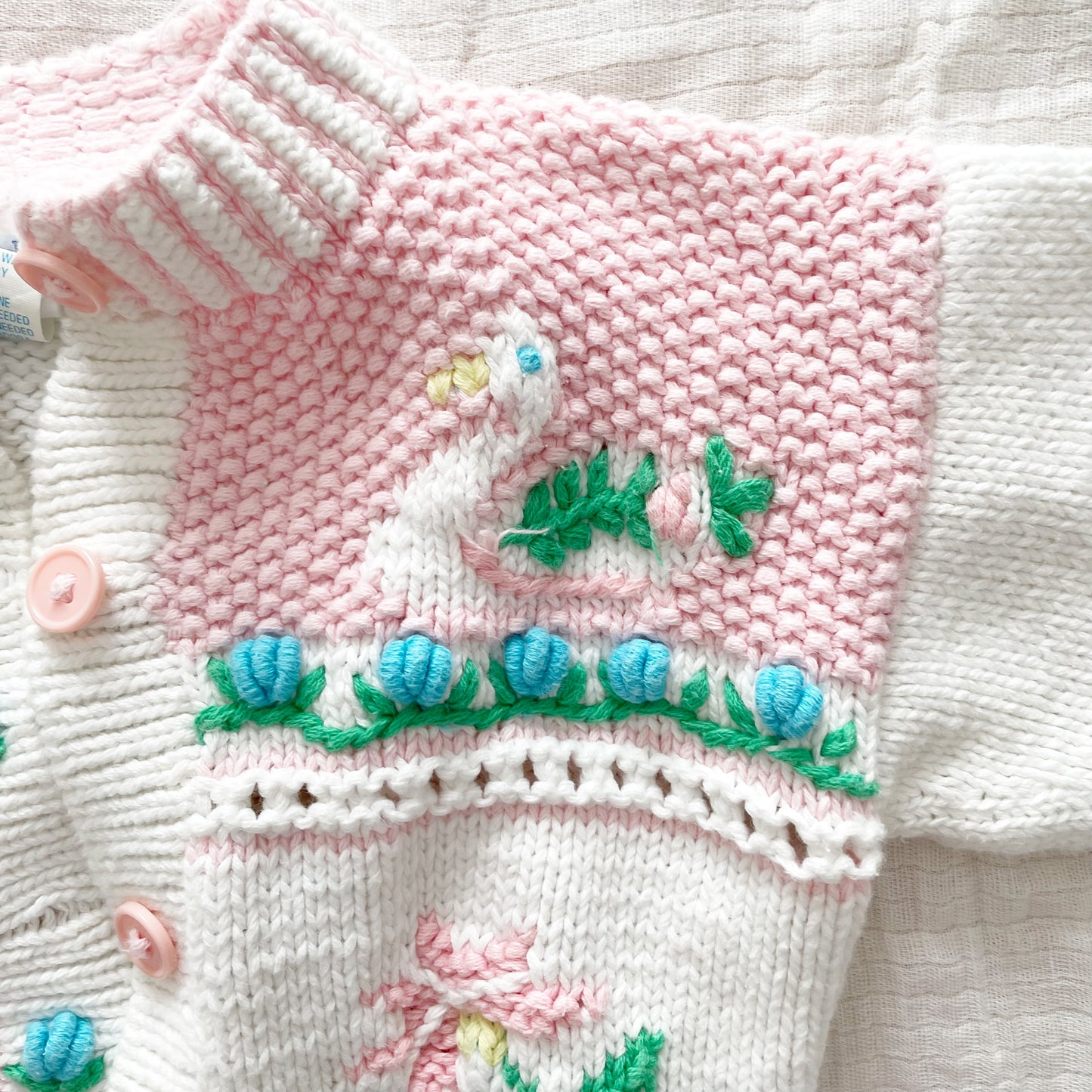 Pastel Embroidered Chunky Cardigan - Yellow Clover Vintage Kids Clothes