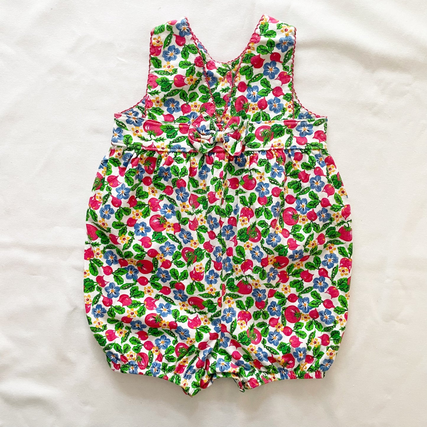 Baby B’gosh Floral Veggie Print Bow Back Bubble Romper
