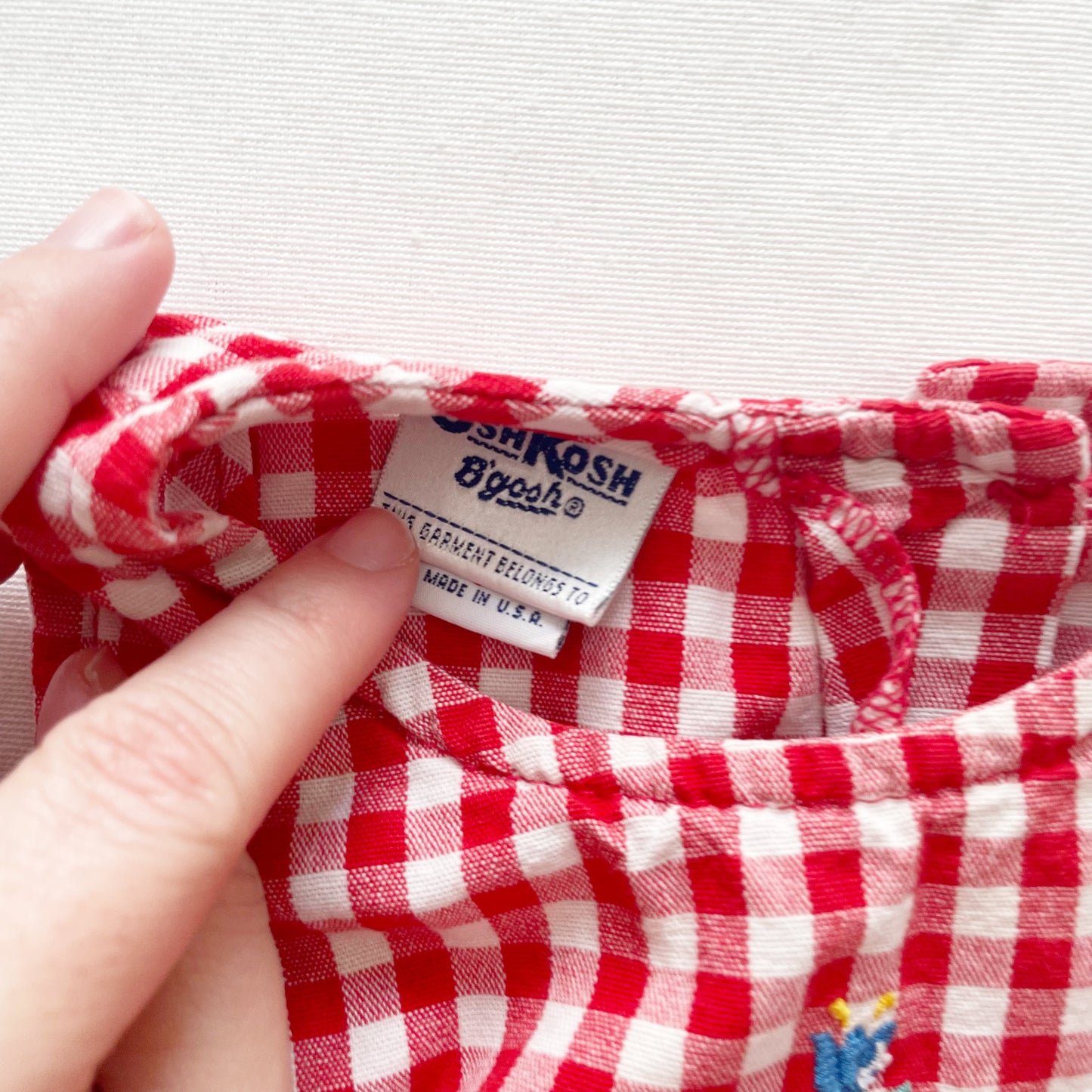 OshKosh Red Gingham Tiered Embroidered Dress - Yellow Clover Vintage Kids Clothes