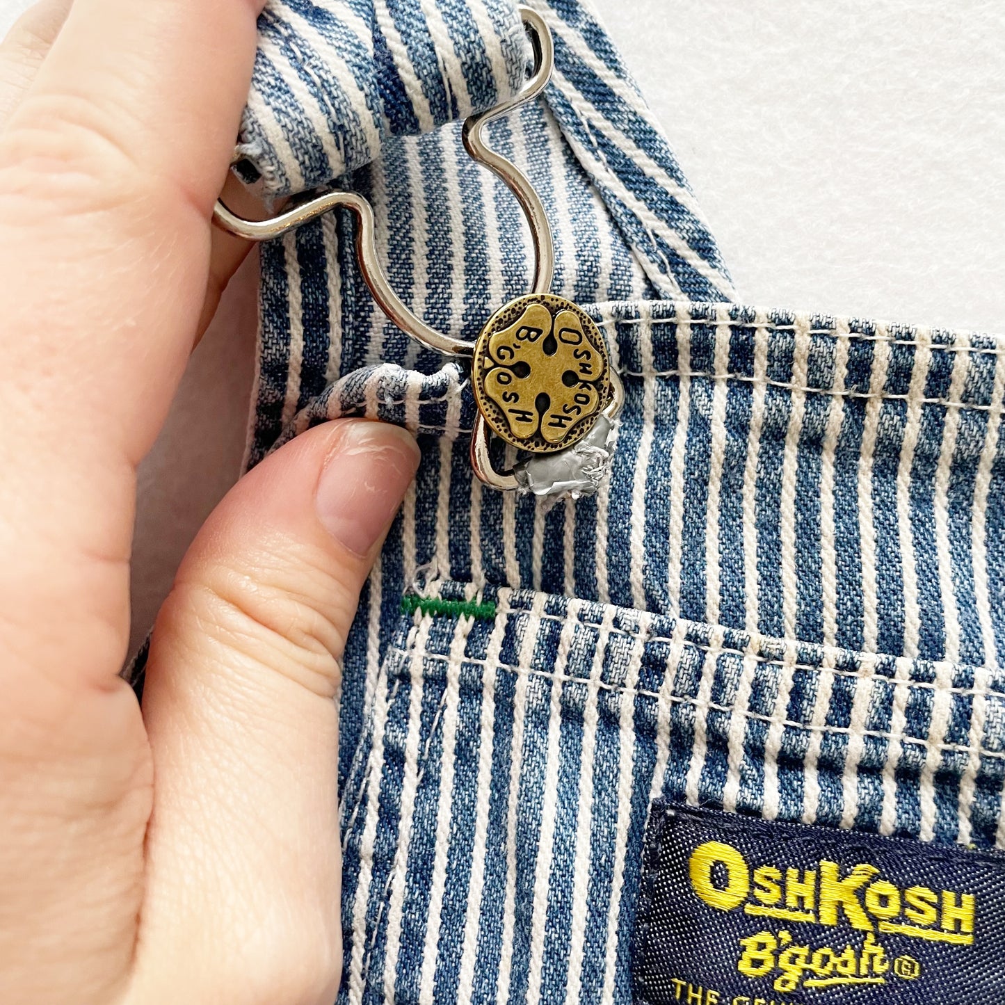OshKosh Hickory Stripe Denim Overalls - Yellow Clover Vintage Kids Clothes