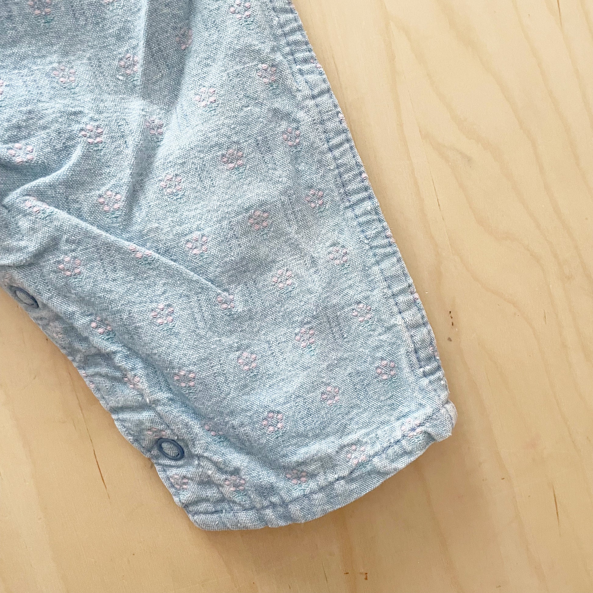 OshKosh Floral Woven Light Wash Overalls - Yellow Clover Vintage Kids Clothes