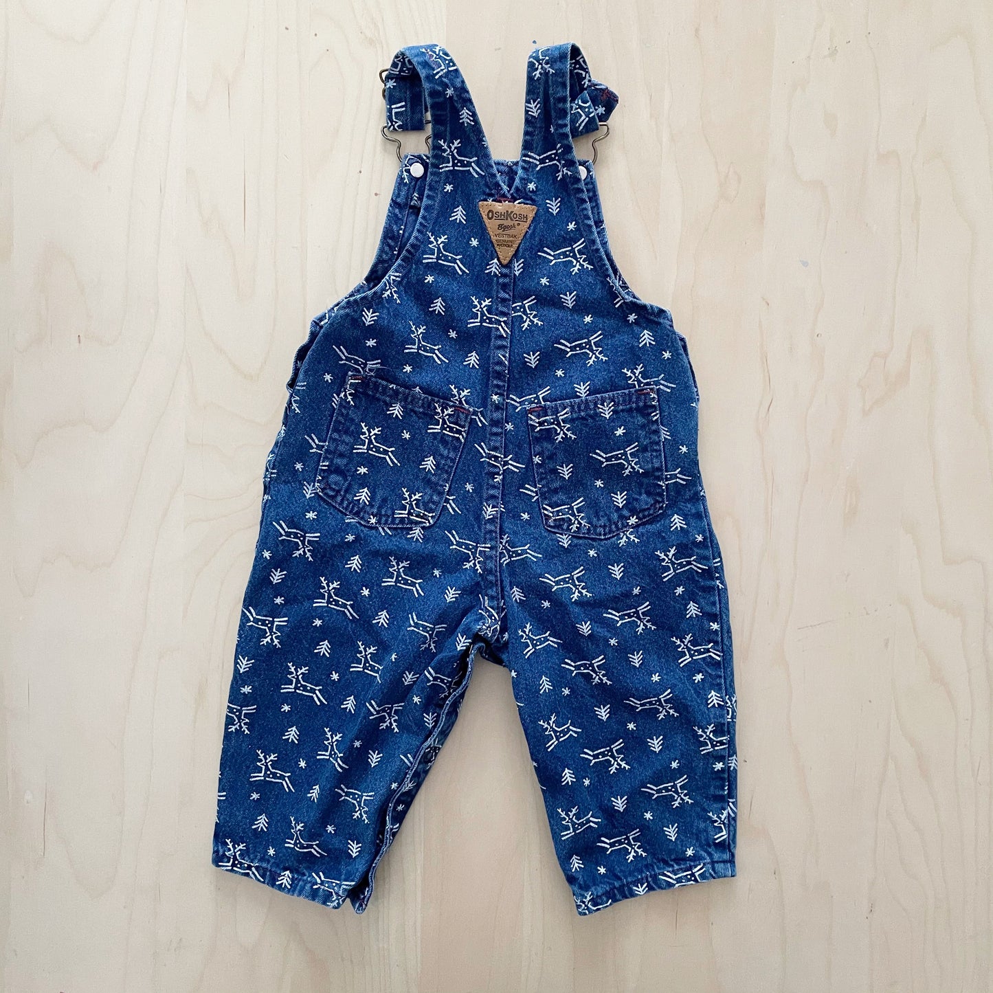OshKosh Reindeer Print Denim Overalls - Yellow Clover Vintage Kids Clothes