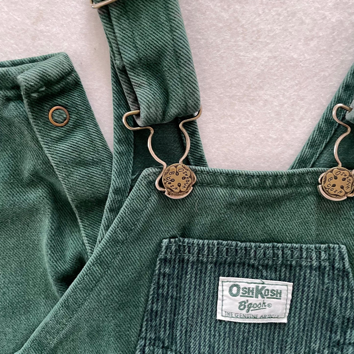 OshKosh Green Stripe Pocket Overalls - Yellow Clover Vintage Kids Clothes