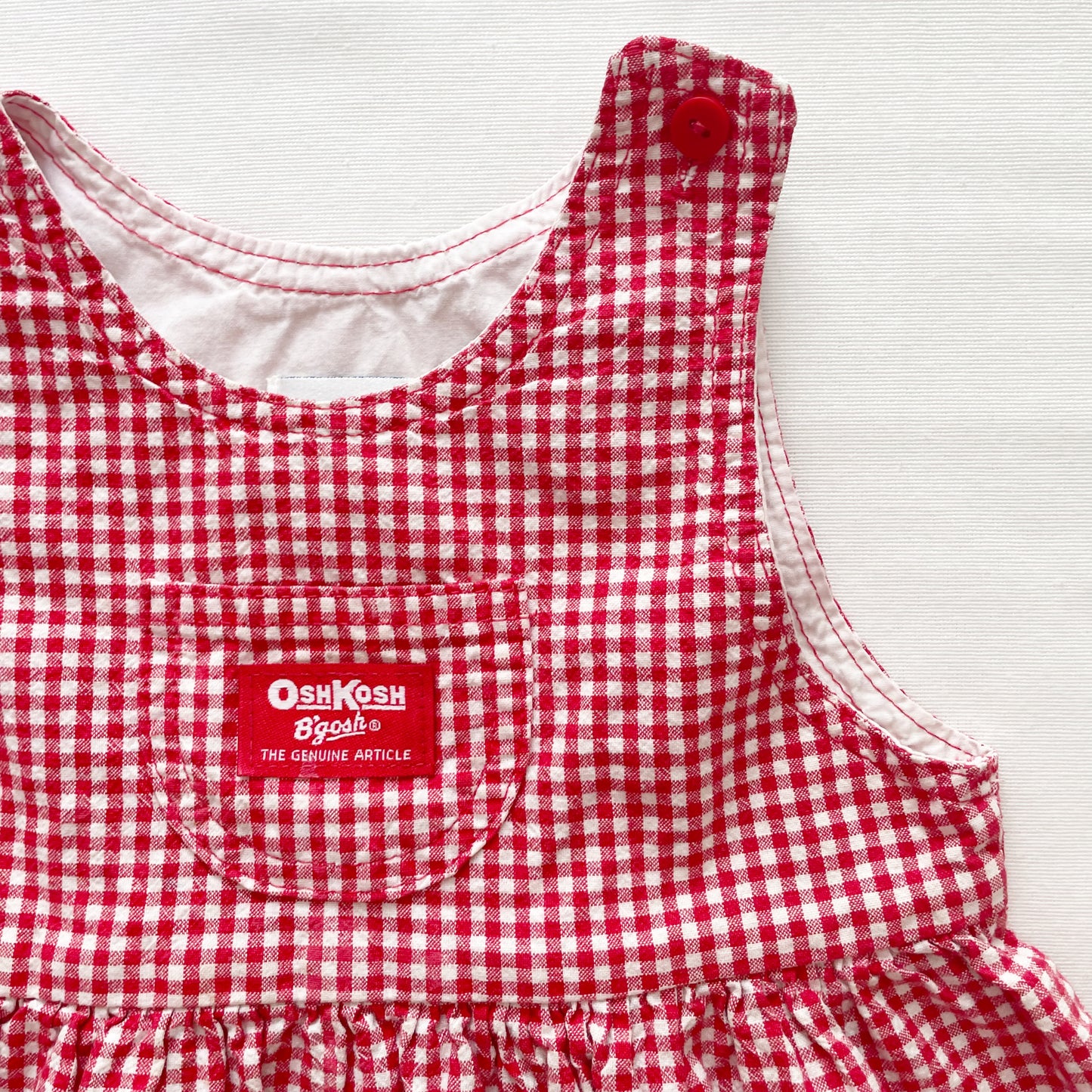 OshKosh Red Gingham Pinafore Dress - Yellow Clover Vintage Kids Clothes