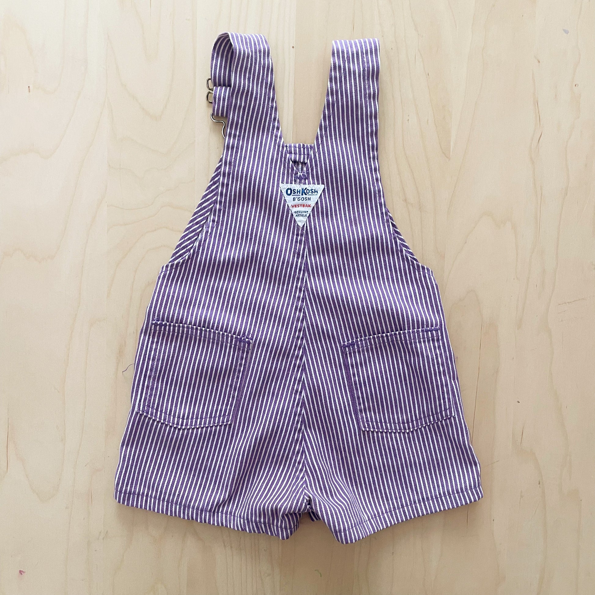 OshKosh Purple Hickory Striped Shortalls - Yellow Clover Vintage Kids Clothes