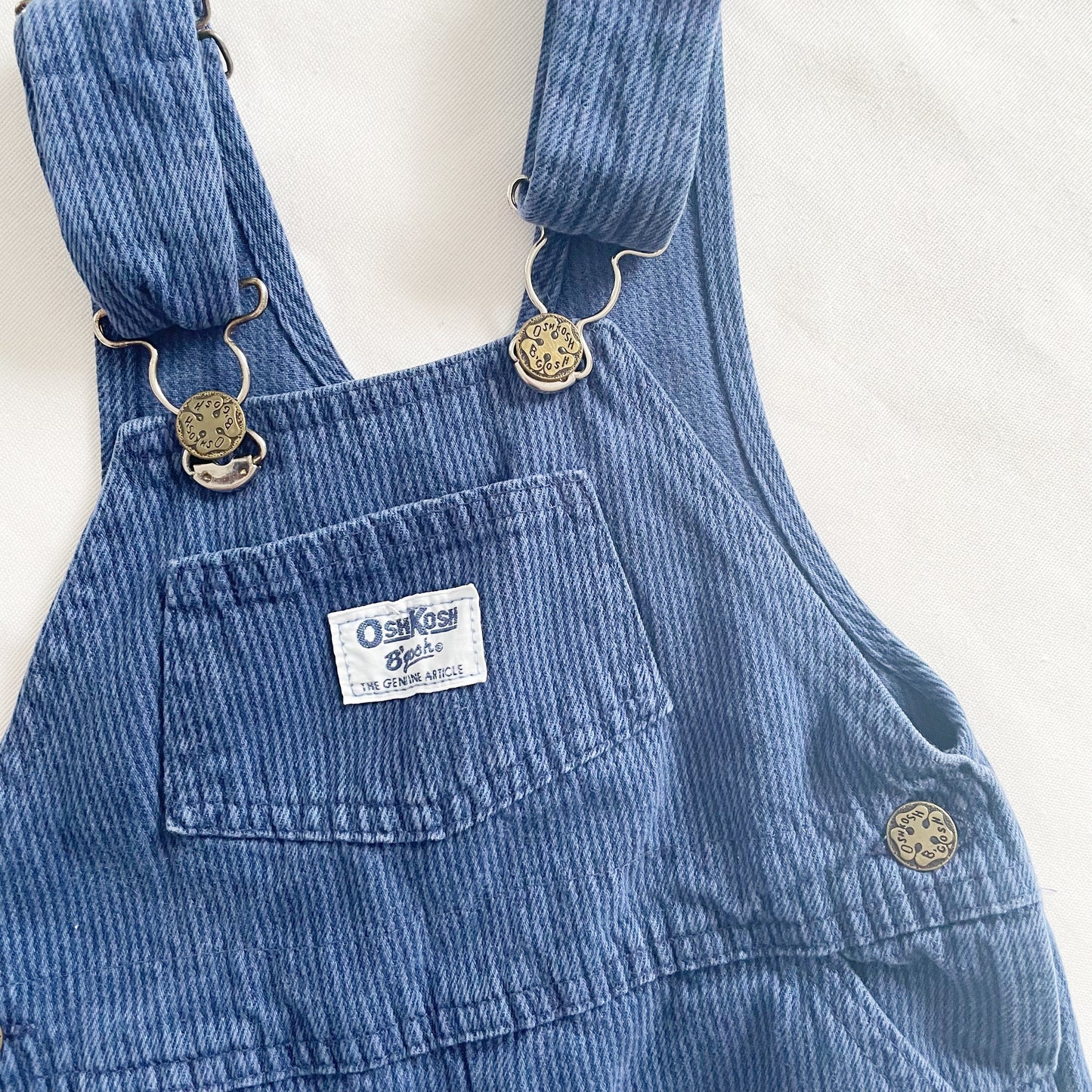 OshKosh Dark Blue Thin Striped Overalls - Yellow Clover Vintage Kids Clothes
