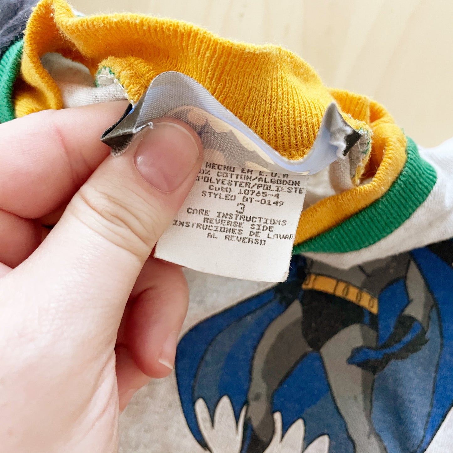 1994 Batman Colorblock Tee - Yellow Clover Vintage Kids Clothes