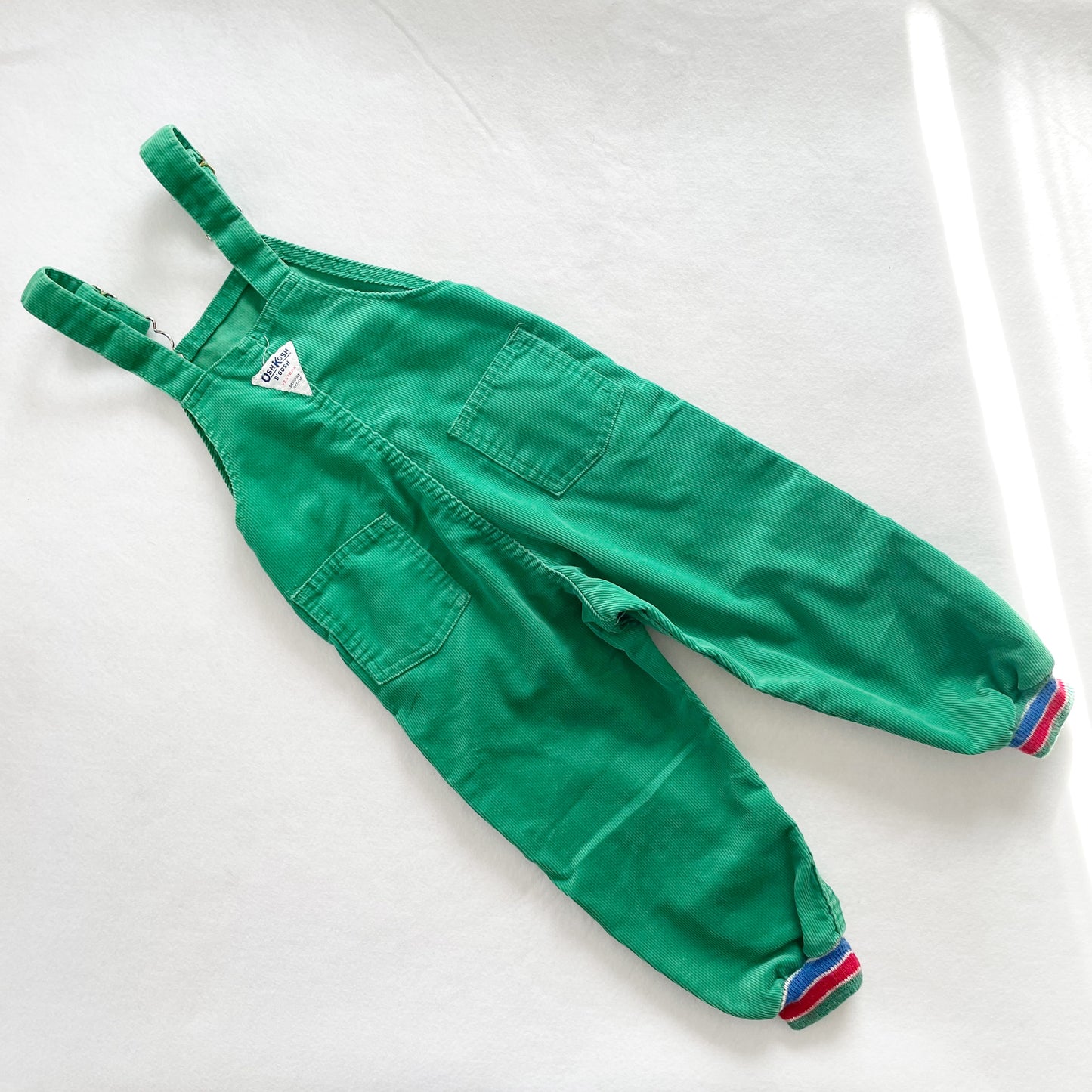 OshKosh Kelly Green Cuffed Overalls - Yellow Clover Vintage Kids Clothes