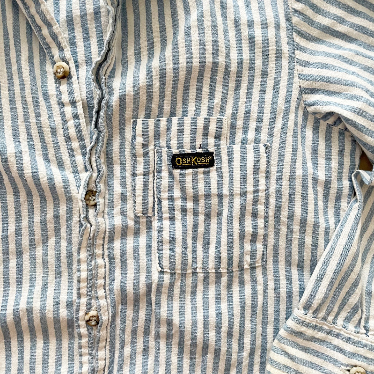 OshKosh Double Pocket Chambray Stripe Button Down - Yellow Clover Vintage Kids Clothes