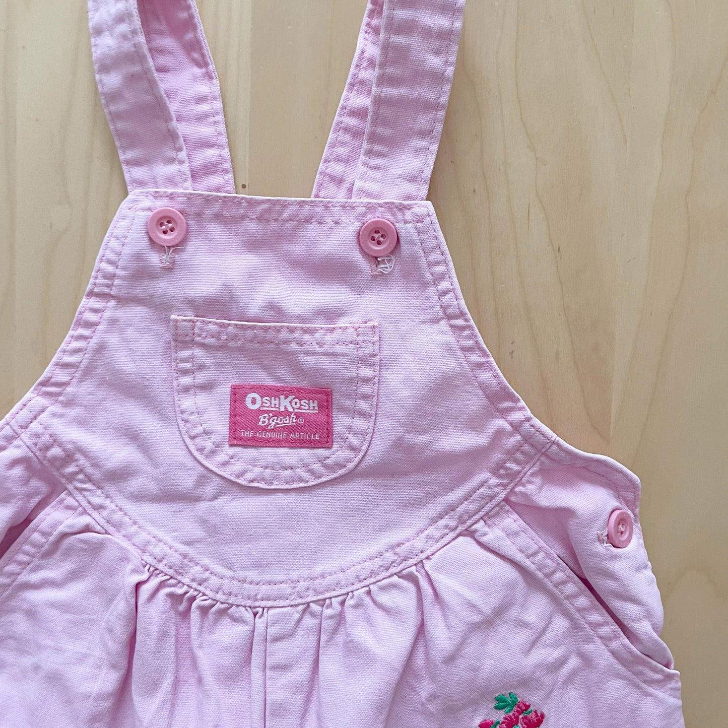 OshKosh Light Pink Floral Embroidered Scoop Shortalls - Yellow Clover Vintage Kids Clothes