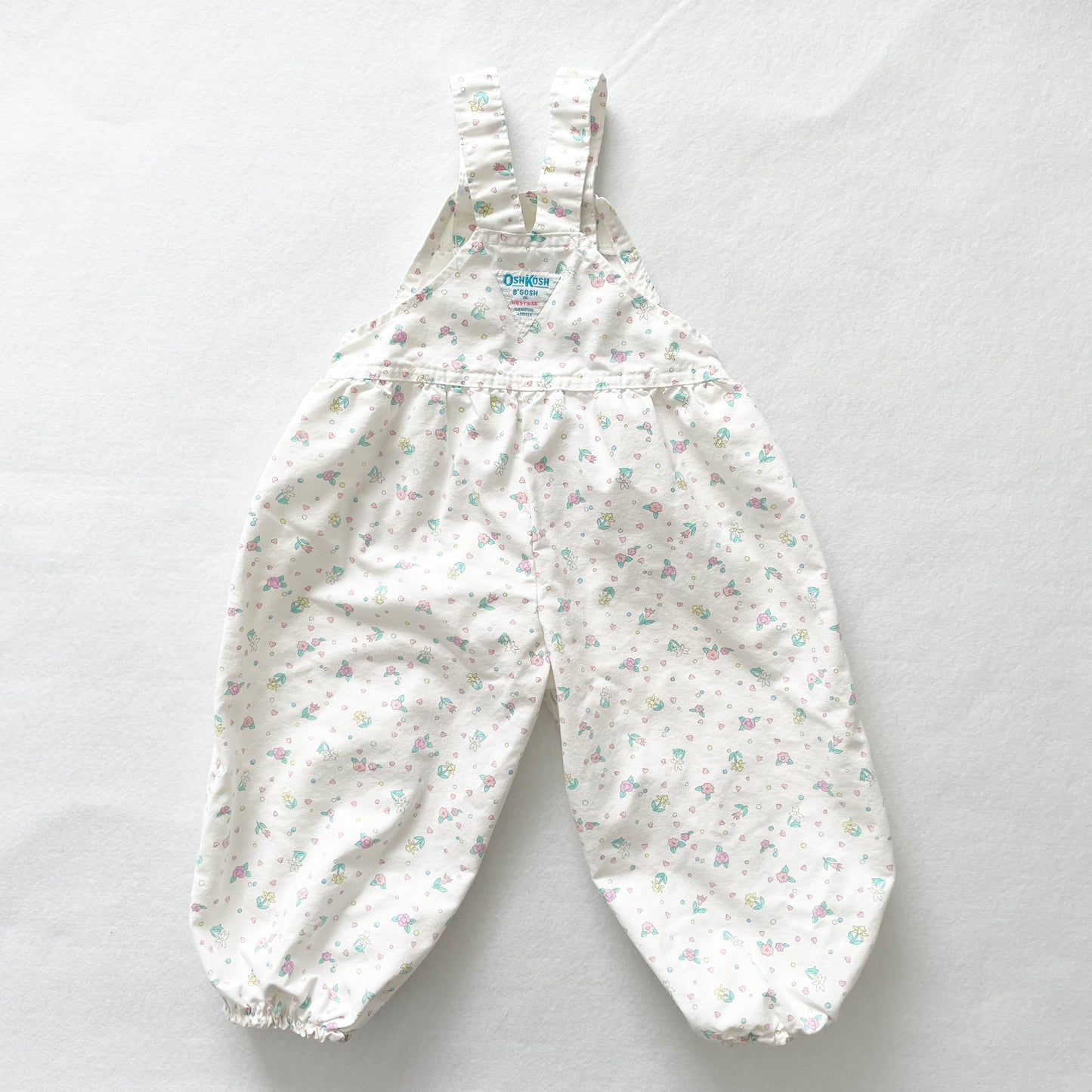 OshKosh White Floral Bubble Overalls - Yellow Clover Vintage Kids Clothes