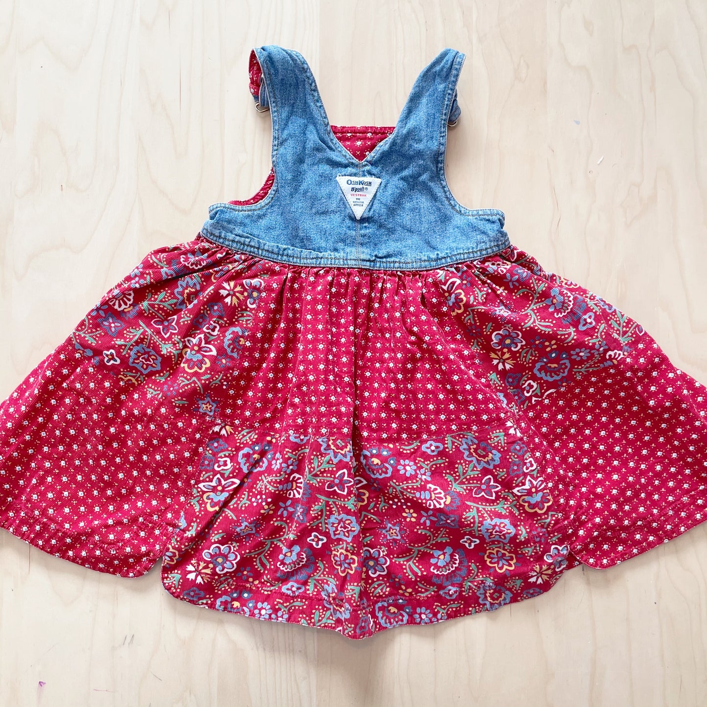 OshKosh Red Patterned Cord Skirtall - Yellow Clover Vintage Kids Clothes
