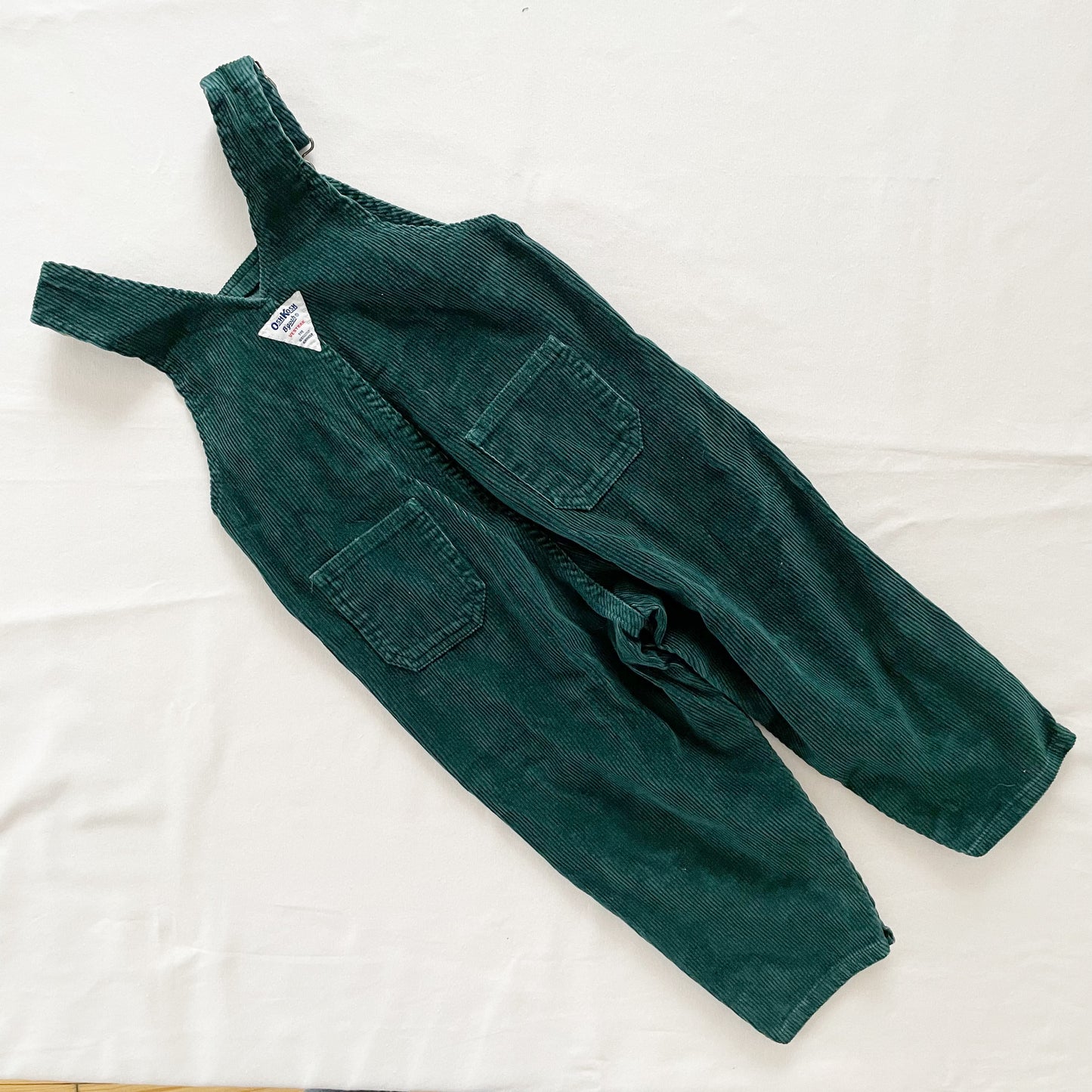 OshKosh Dark Green Chunky Cord Overalls - Yellow Clover Vintage Kids Clothes