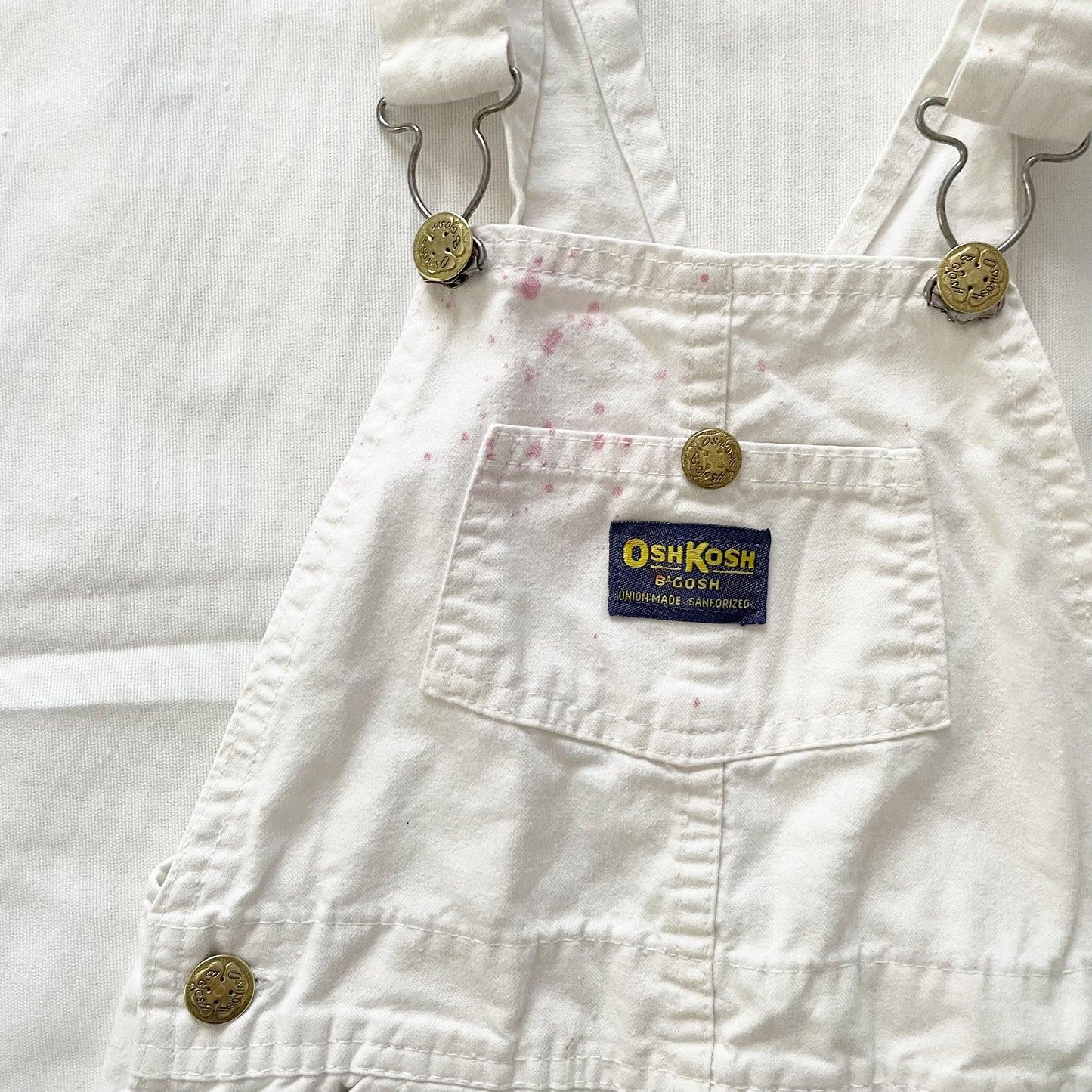OshKosh Classic Cut White Overalls - Yellow Clover Vintage Kids Clothes