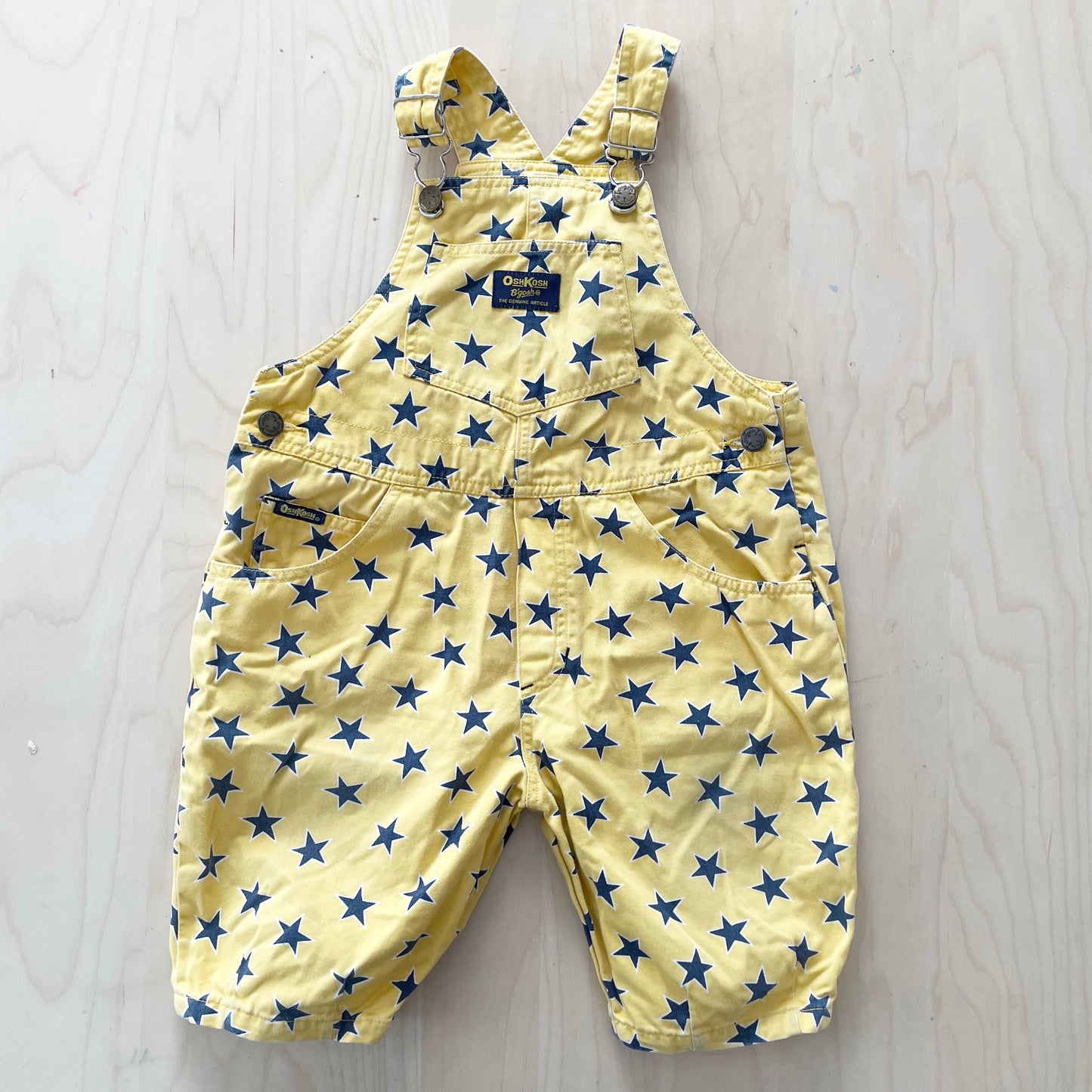 OshKosh Star Print Baggy Cut Shortalls - Yellow Clover Vintage Kids Clothes
