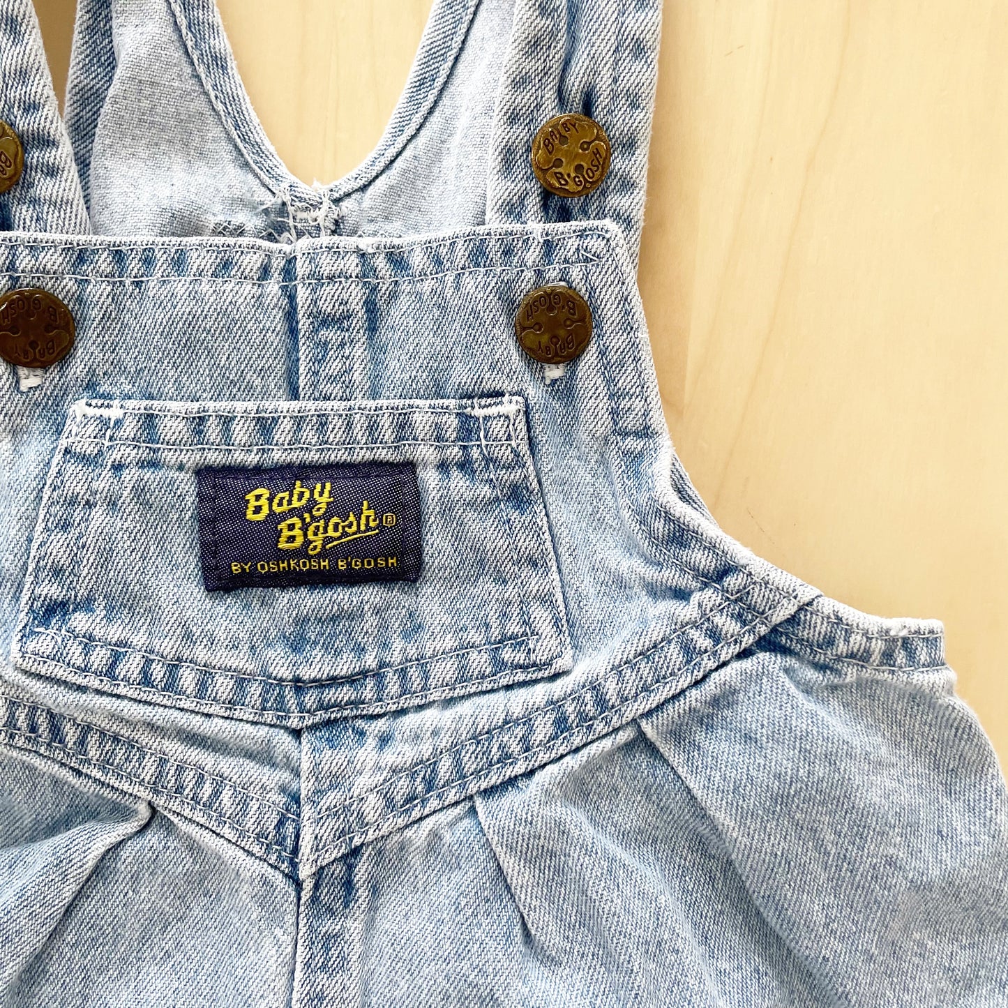 Vintage Baby B’gosh Light Wash Denim Bubble Overalls - Yellow Clover Vintage Kids Clothes