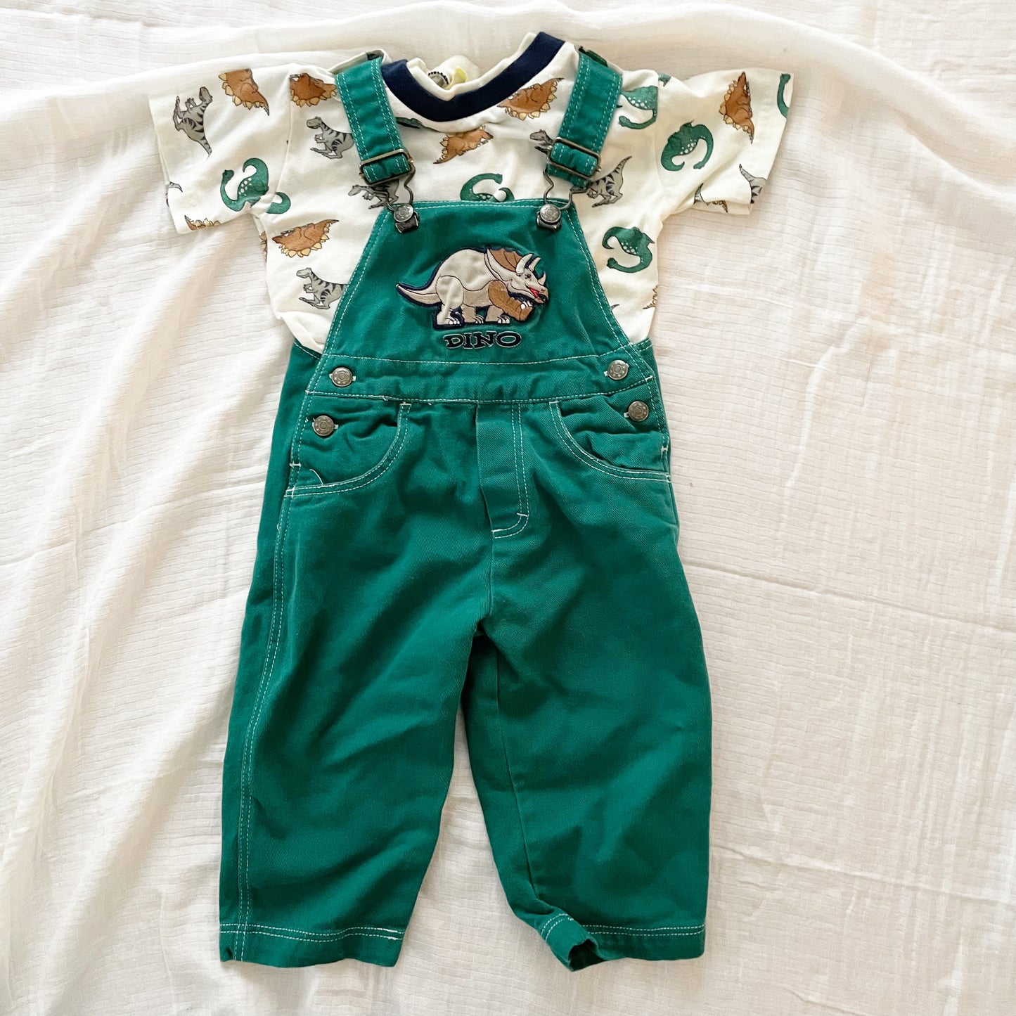 In Design Dinosaur Overalls Set - Yellow Clover Vintage Kids Clothes