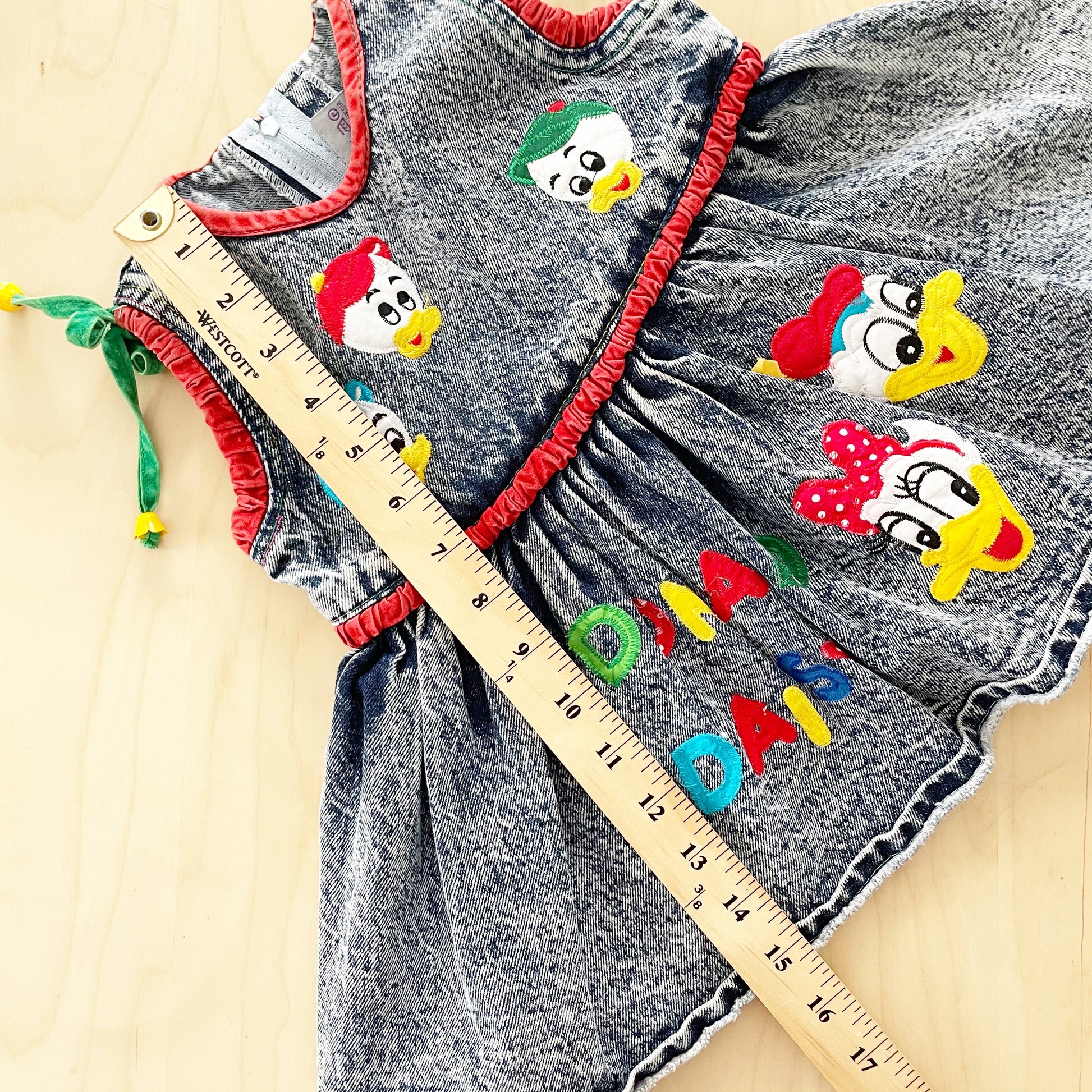 Donald and Daisy Duck Acid Wash Dress - Yellow Clover Vintage Kids Clothes