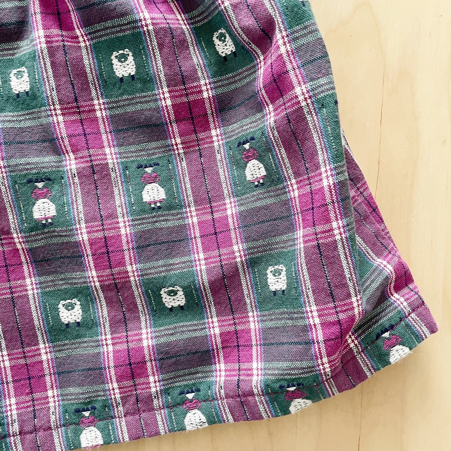 OshKosh Sheep and Girl Woven Plaid Dress - Yellow Clover Vintage Kids Clothes