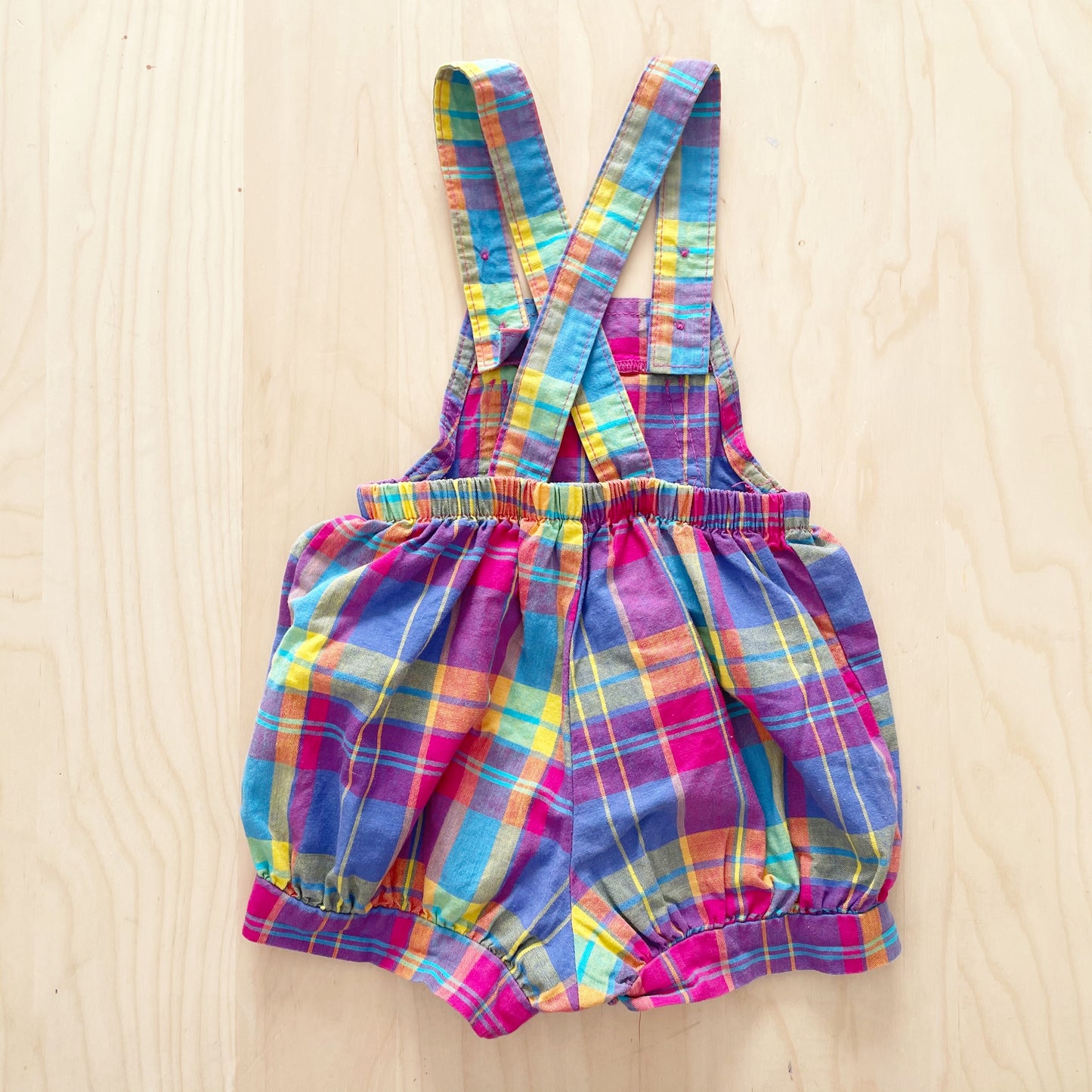 Vintage OshKosh Rainbow Plaid Bubble Romper - Yellow Clover Vintage Kids Clothes