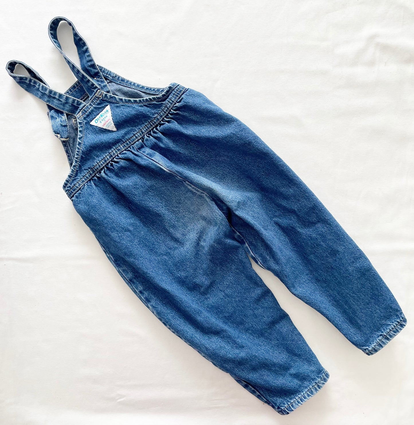 OshKosh Medium Wash Bubble Leg Overalls - Yellow Clover Vintage Kids Clothes