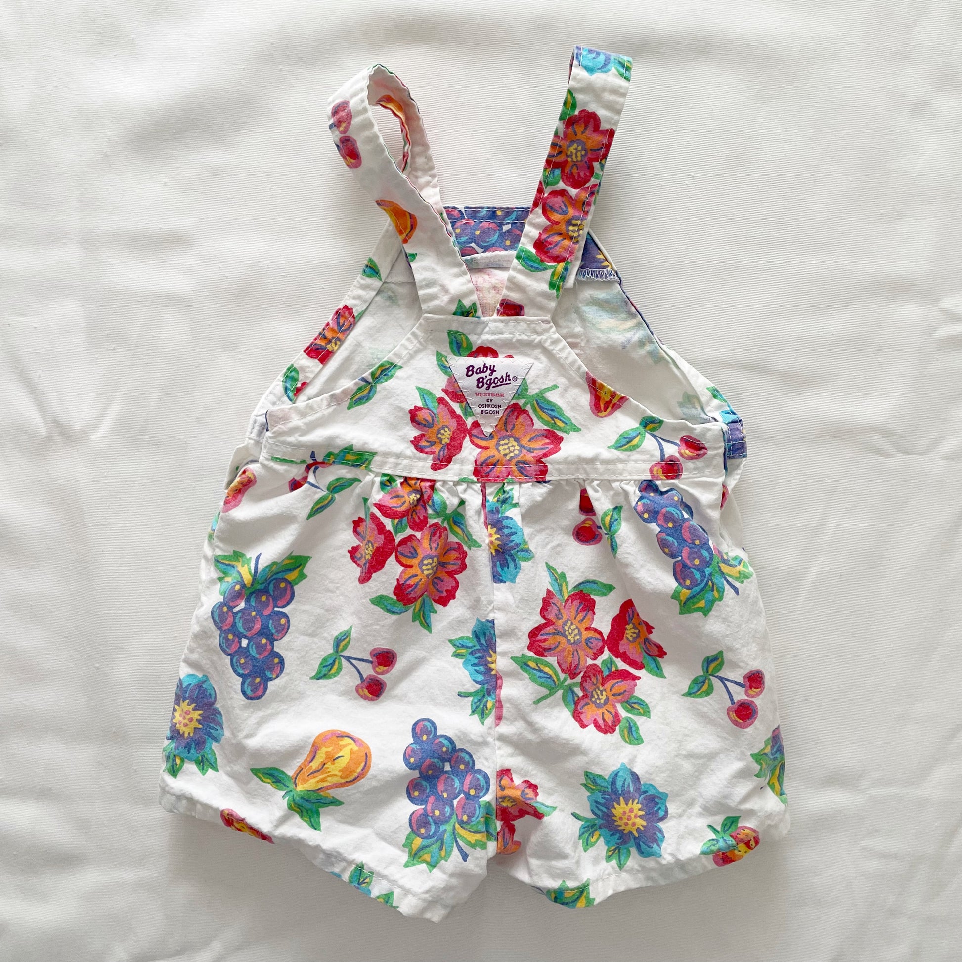Baby B’gosh Bright Floral Fruit Print Shortalls - Yellow Clover Vintage Kids Clothes