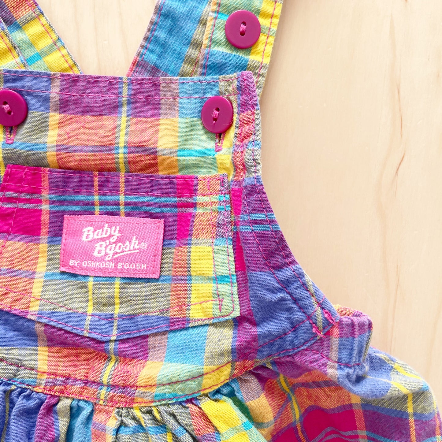 Vintage OshKosh Rainbow Plaid Bubble Romper - Yellow Clover Vintage Kids Clothes