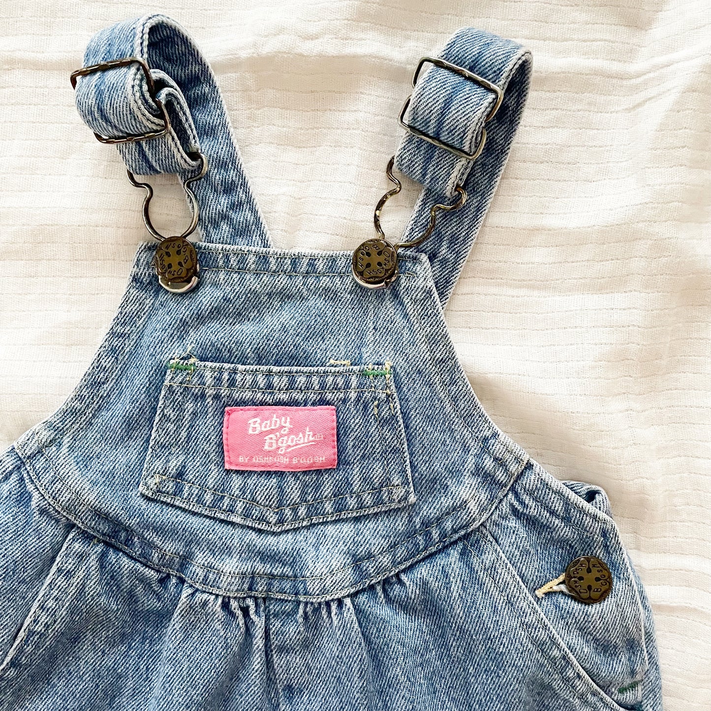 Baby B’gosh Medium Light Wash Scoop Cut Overalls - Yellow Clover Vintage Kids Clothes