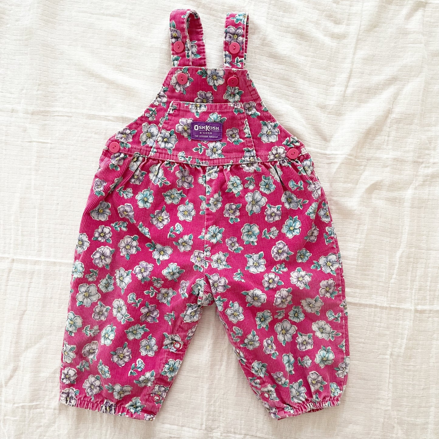 OshKosh Bright Pink Floral Cord Bubble Overalls - Yellow Clover Vintage Kids Clothes