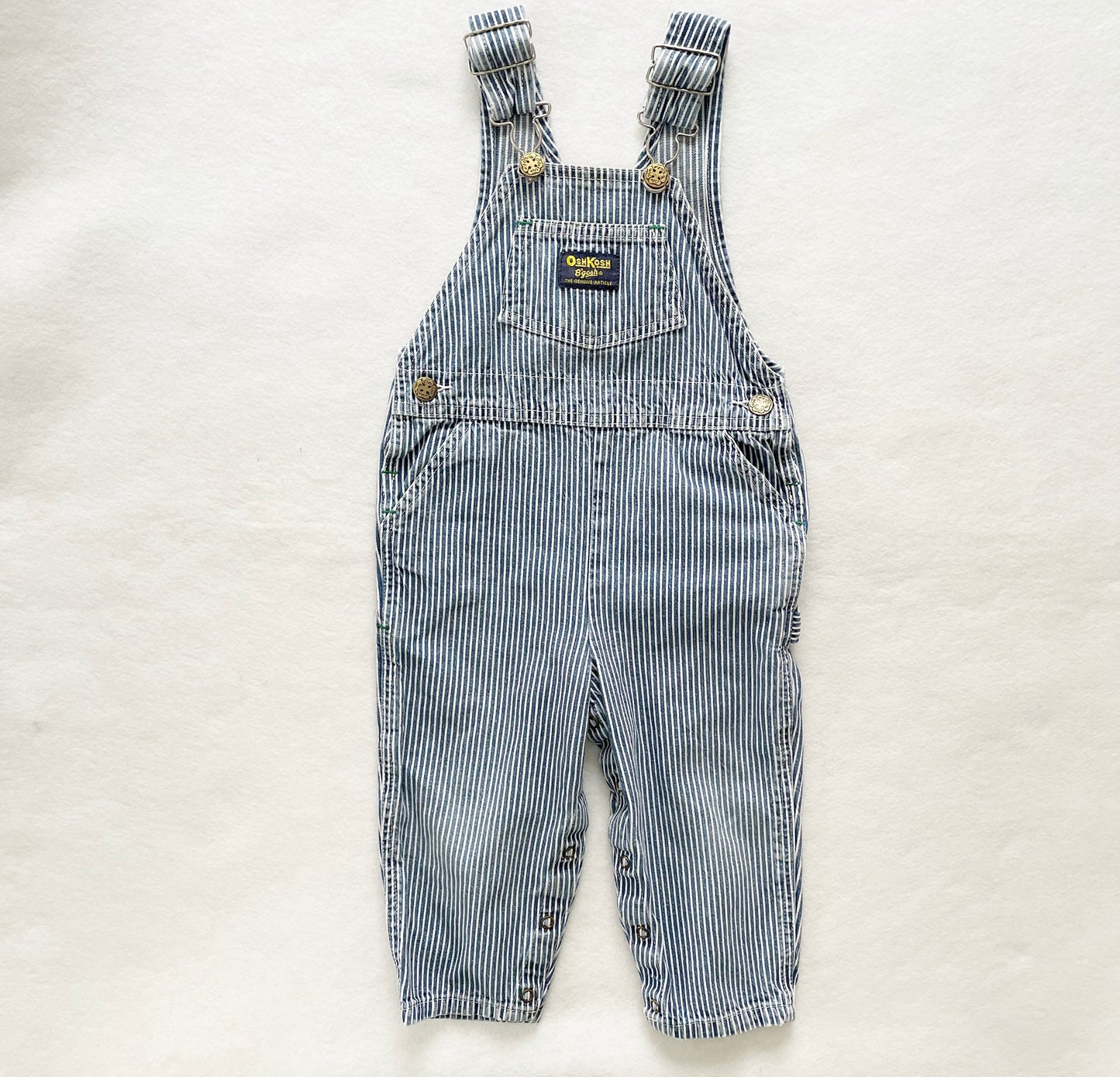 OshKosh Hickory Stripe Denim Overalls - Yellow Clover Vintage Kids Clothes