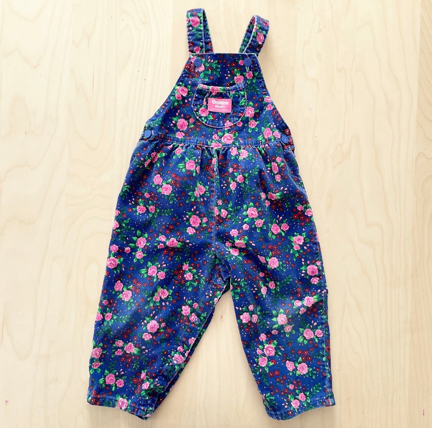 OshKosh Blue Floral Cord Overalls - Yellow Clover Vintage Kids Clothes