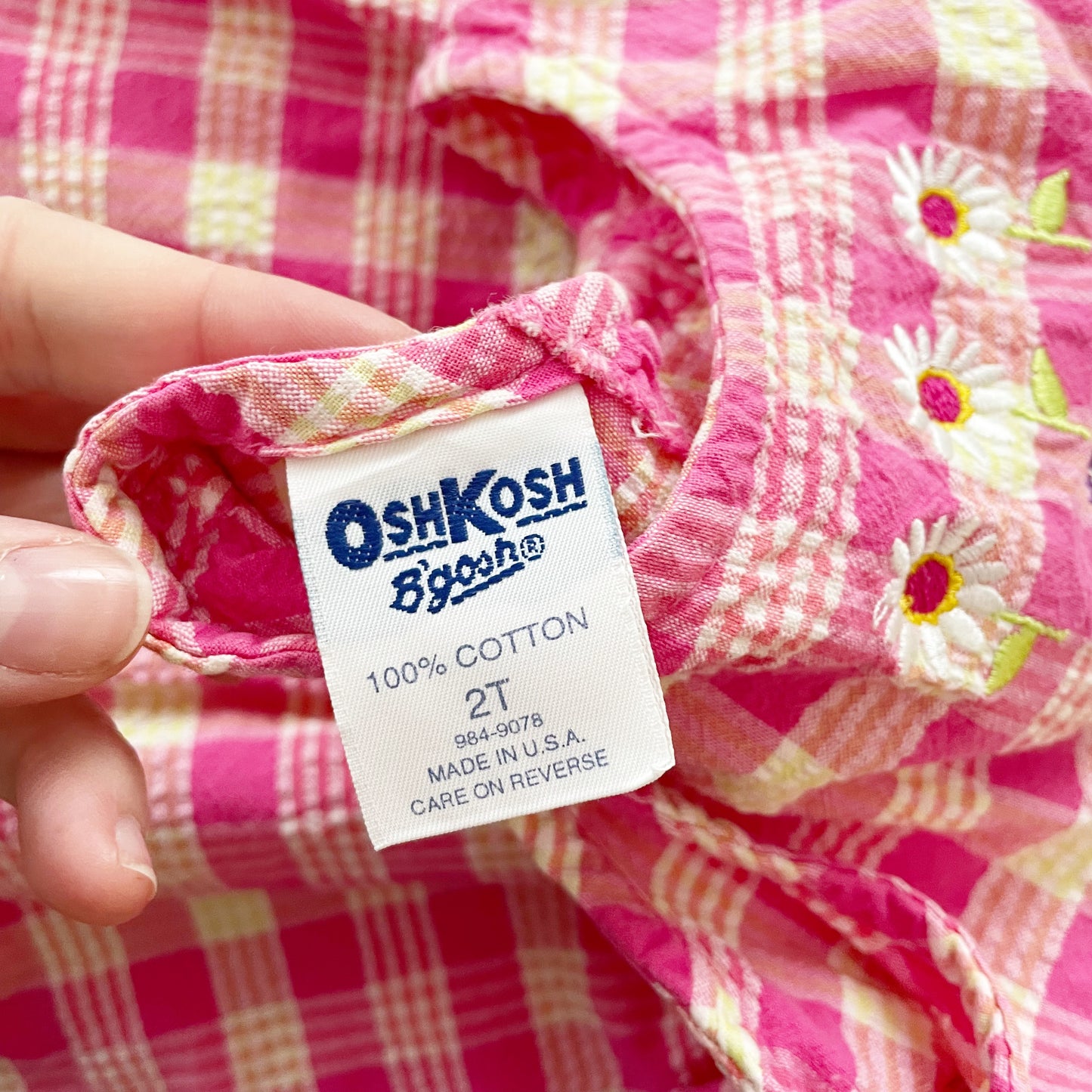 OshKosh Plaid Flower Embroidery Dress - Yellow Clover Vintage Kids Clothes