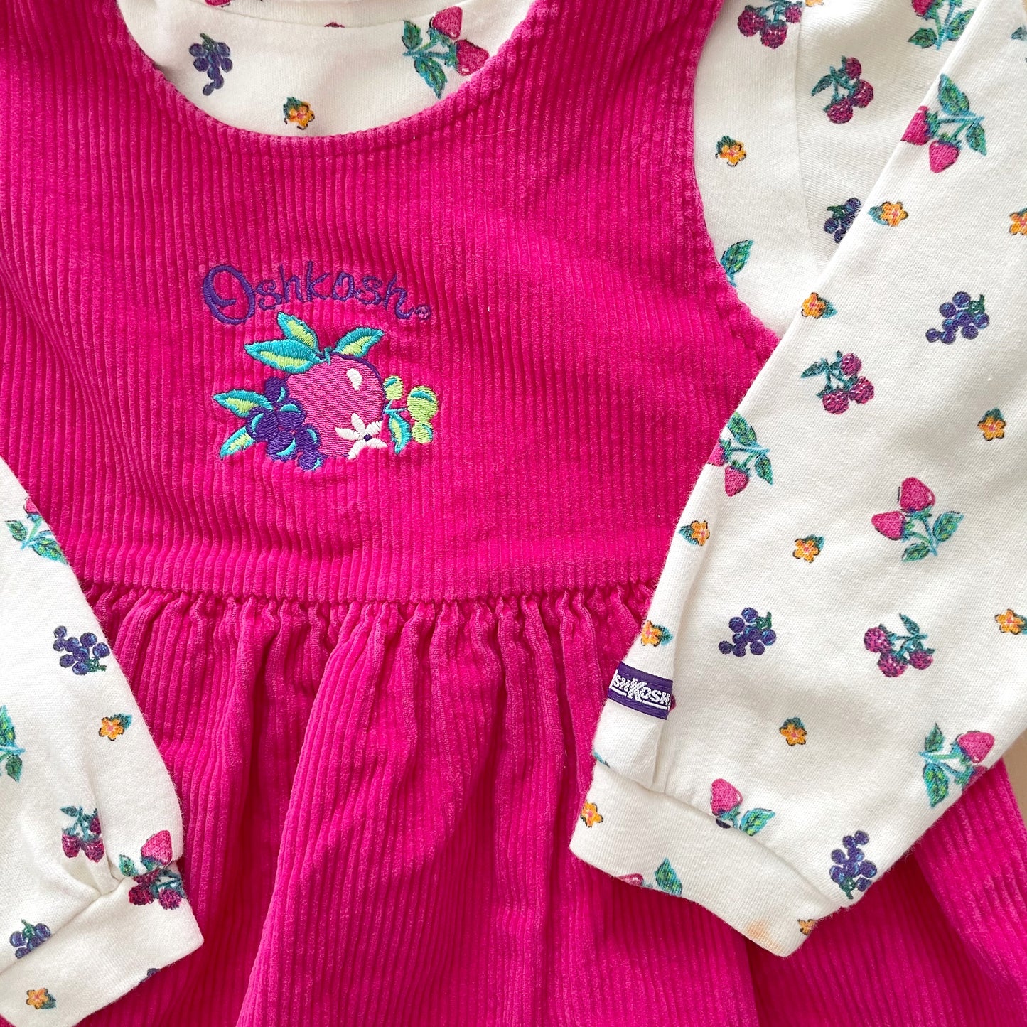 OshKosh Fruit Cord Dress Set - Yellow Clover Vintage Kids Clothes