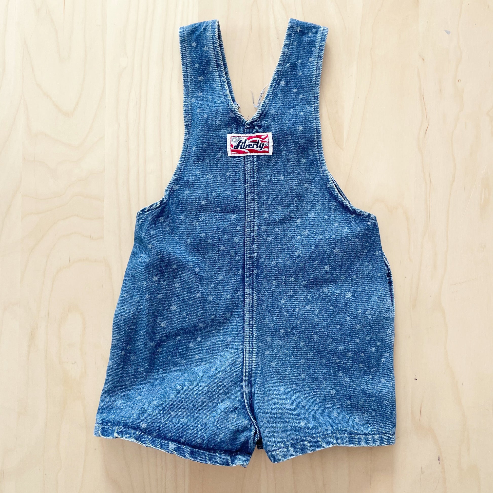 Vintage Liberty Star Print Denim Shortalls - Yellow Clover Vintage Kids Clothes