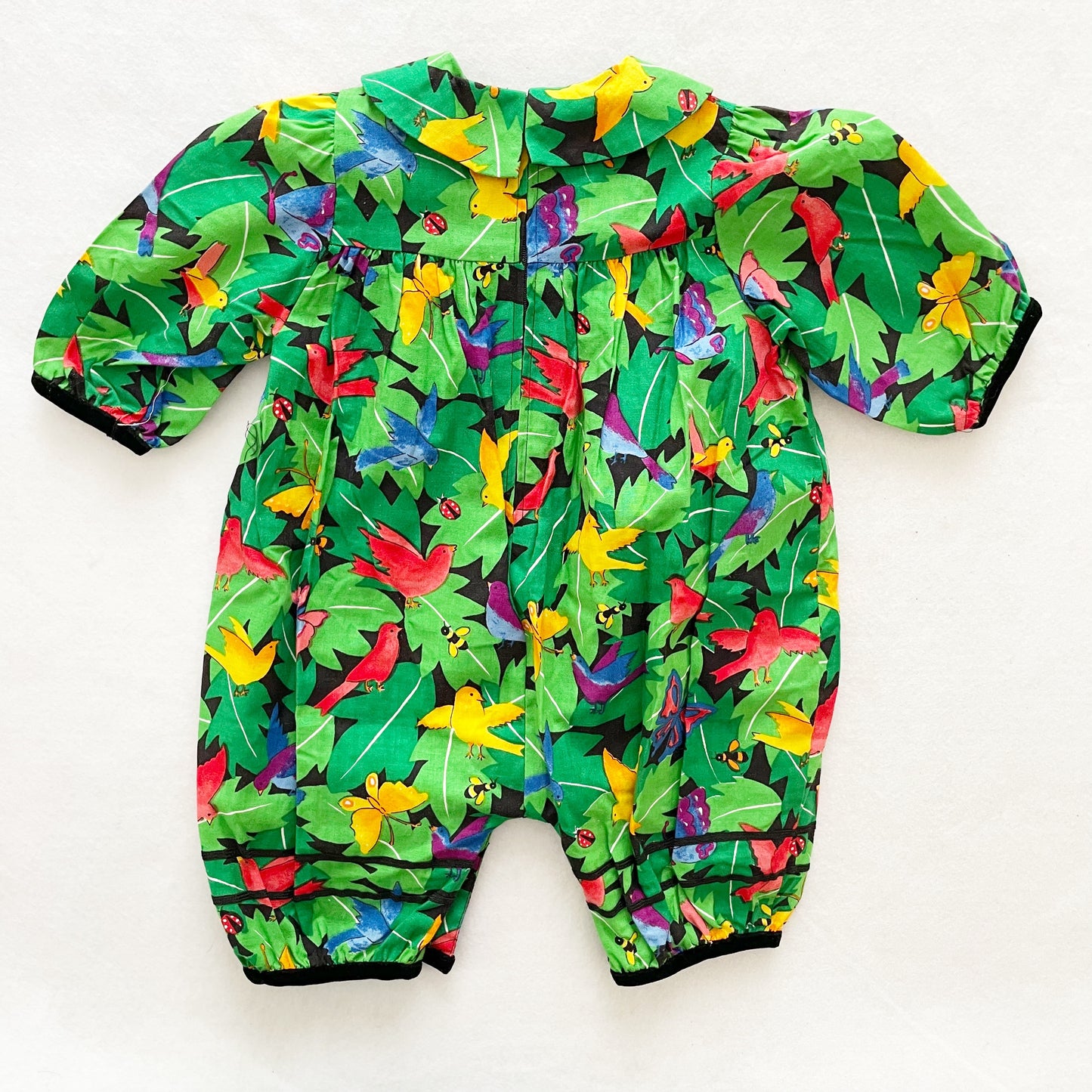 Plum Pudding Tropical Birds Romper - Yellow Clover Vintage Kids Clothes