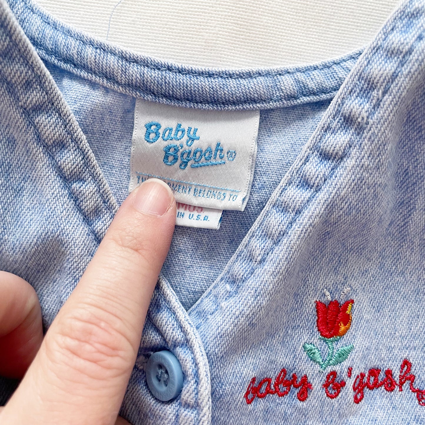 Baby B’gosh Tulip Embroidery Denim Dress - Yellow Clover Vintage Kids Clothes