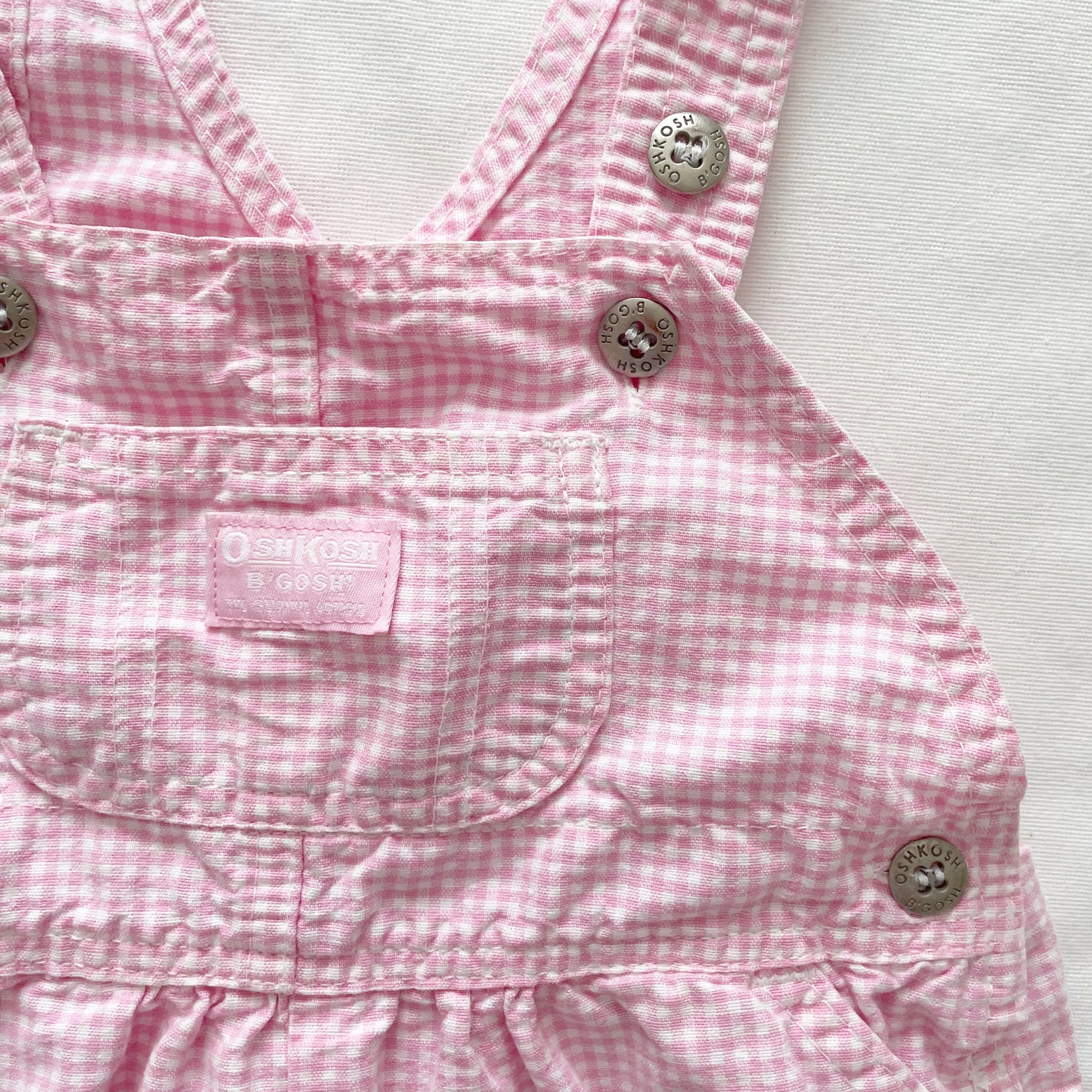 OshKosh Light Pink Gingham Overalls - Yellow Clover Vintage Kids Clothes